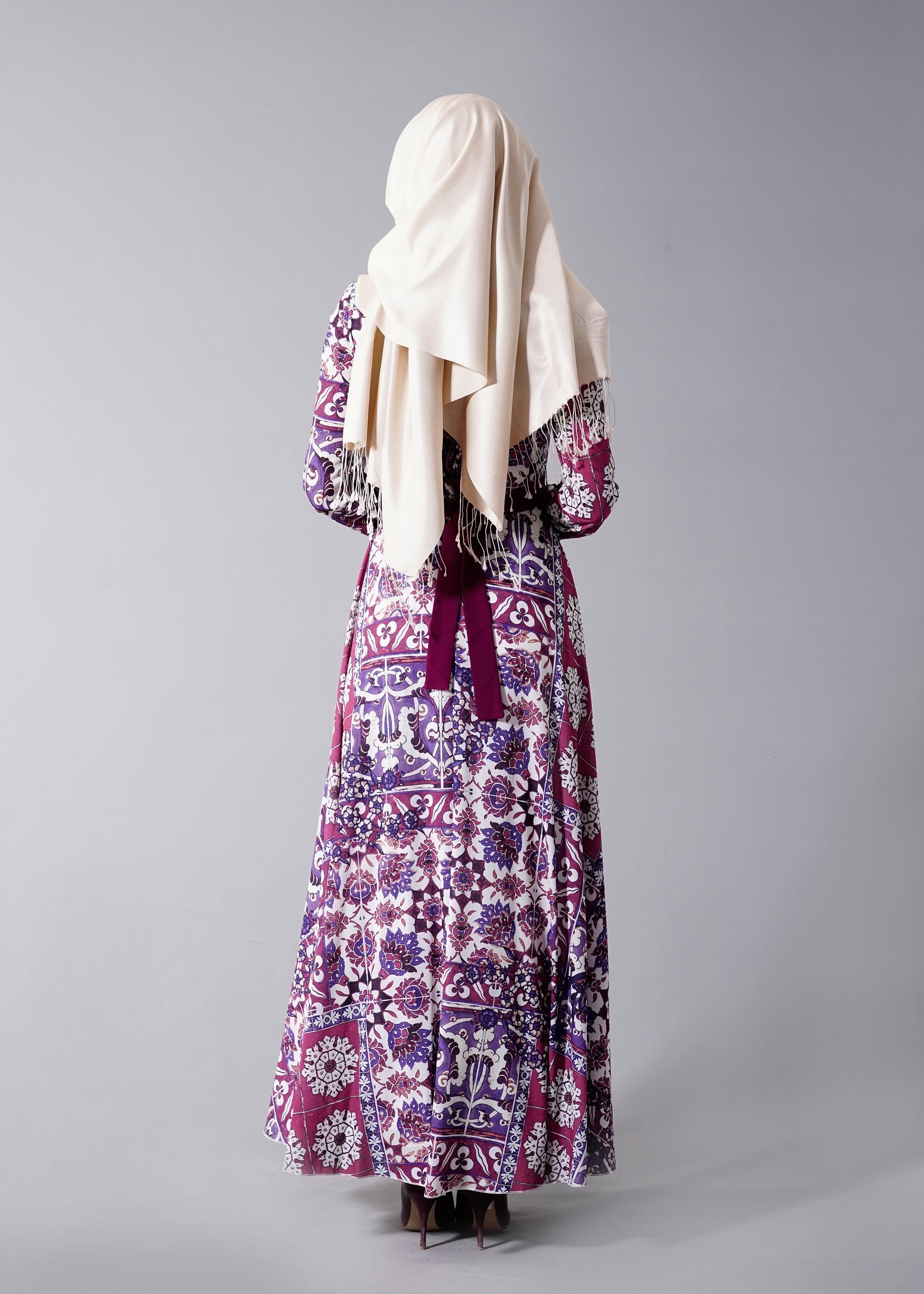 Tesettür giyim MOR 4630 BURBLE CREP 7934 TESETTÜR ELBİSE 36/44