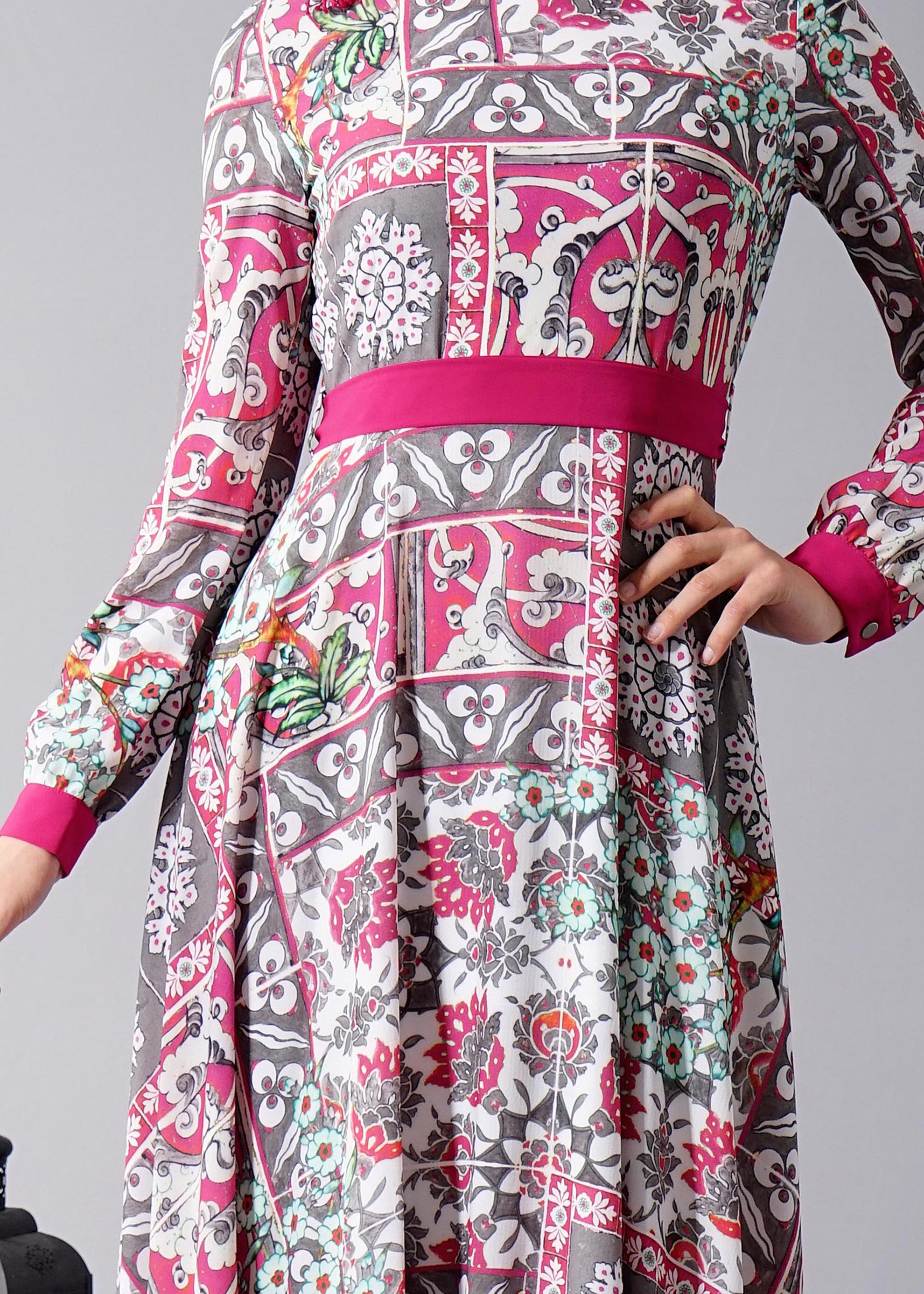 Tesettür giyim FUŞYA 4630 BURBLE CREP 7934 TESETTÜR ELBİSE 36/44