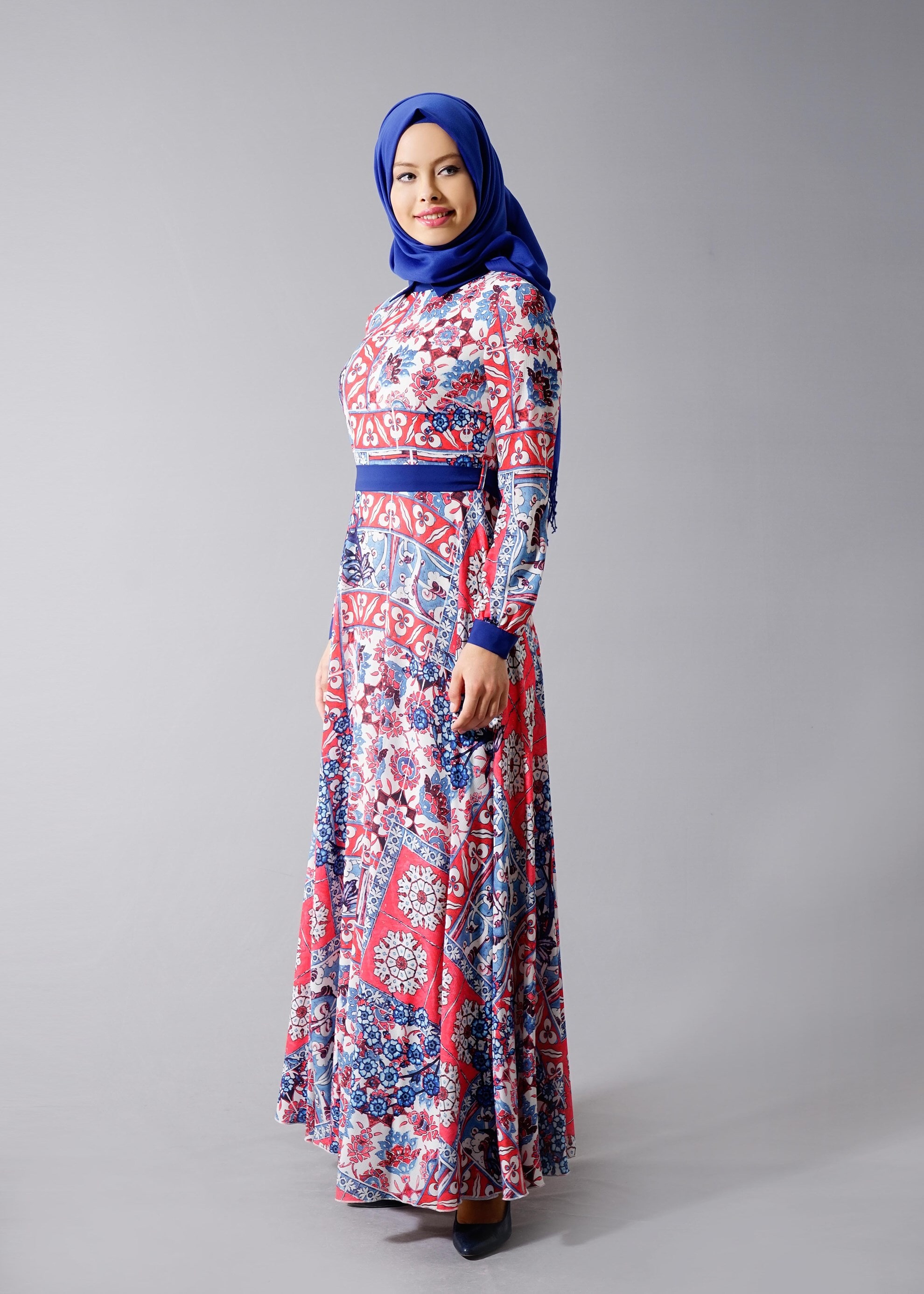 Tesettür giyim MERCAN 4630 BURBLE CREP 7934 TESETTÜR ELBİSE 36/44