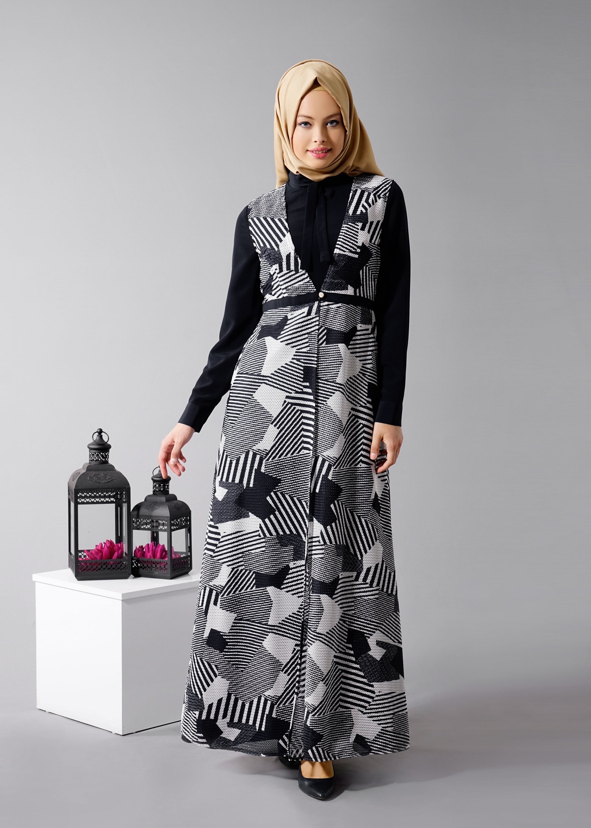 Hijab clothing BLACK 4633 Drago 2′li Tesettür Elbise 40/48