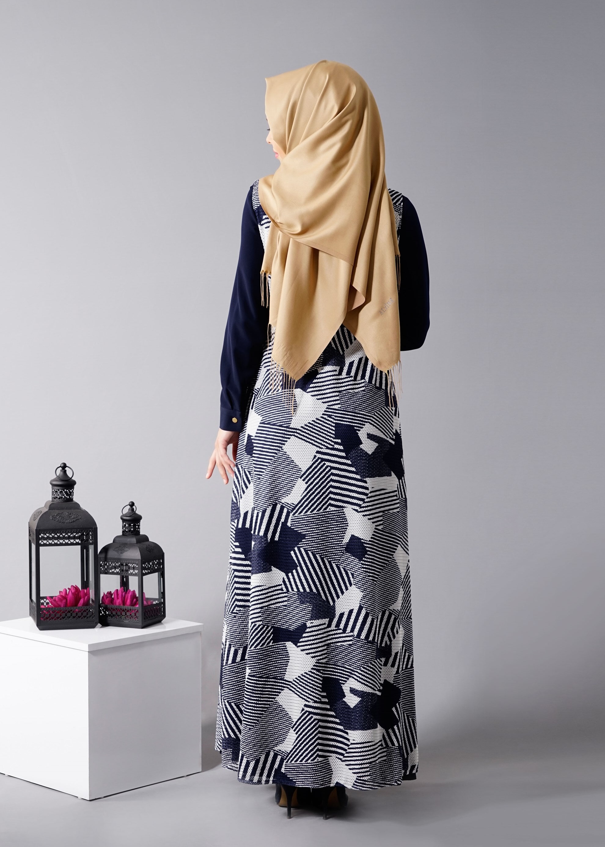 Hijab clothing NAVY BLUE 4633 Drago 2′li Tesettür Elbise 40/48