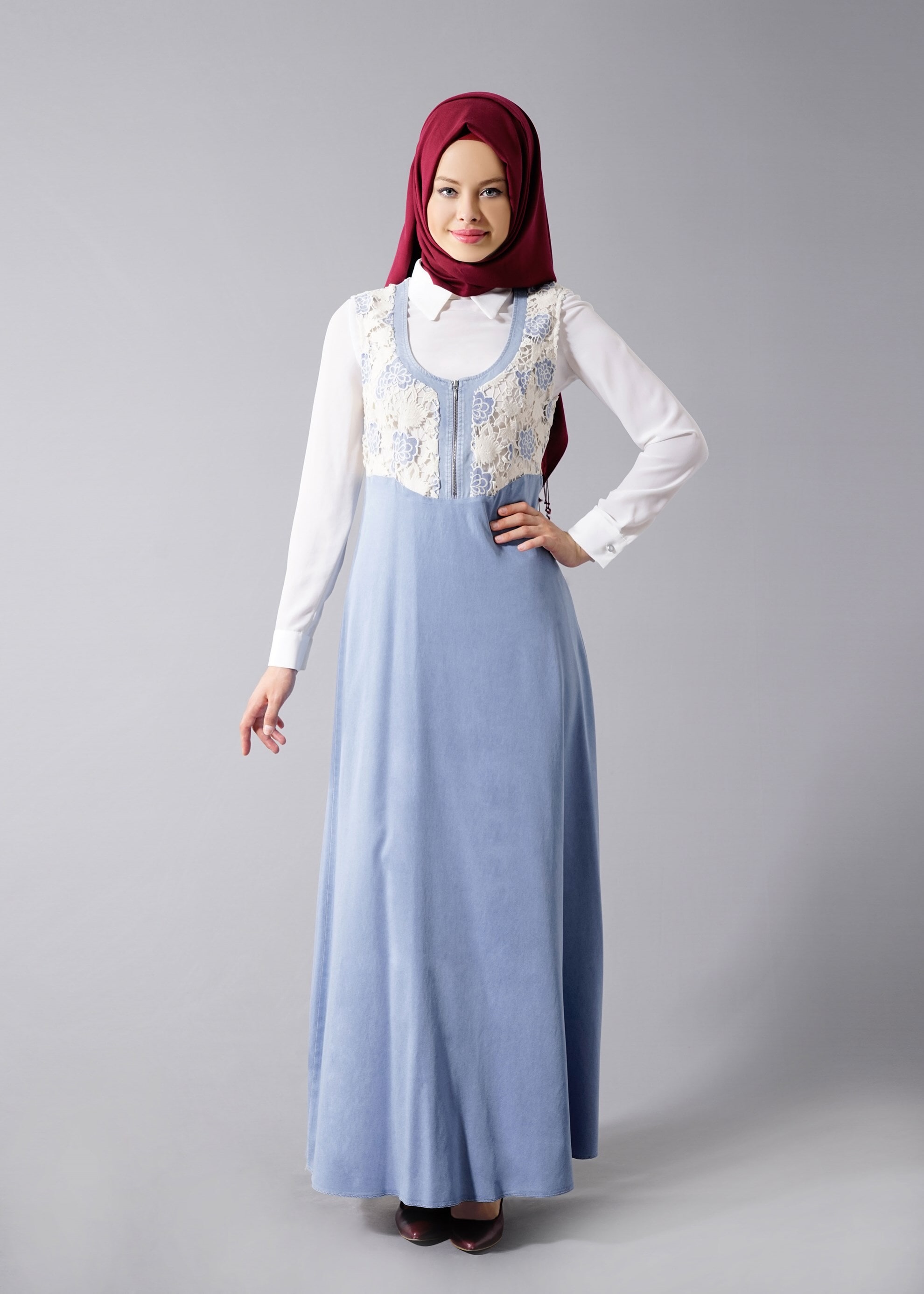 Tesettür giyim MAVİ 4653 Krelia 1669 2&prime;li Tesettür Elbise 36/44(38-40)