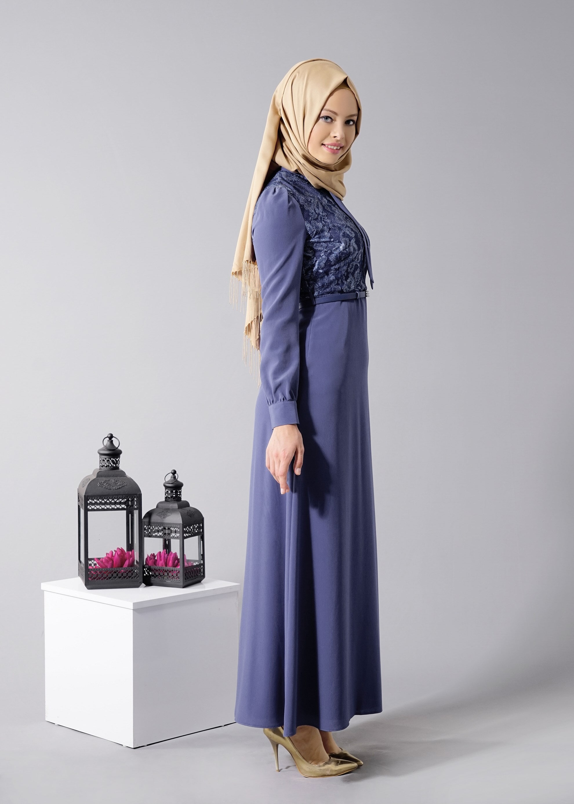 Tesettür giyim LACİVERT 4656 6384 Tesettür Elbise 38/44 TEK40