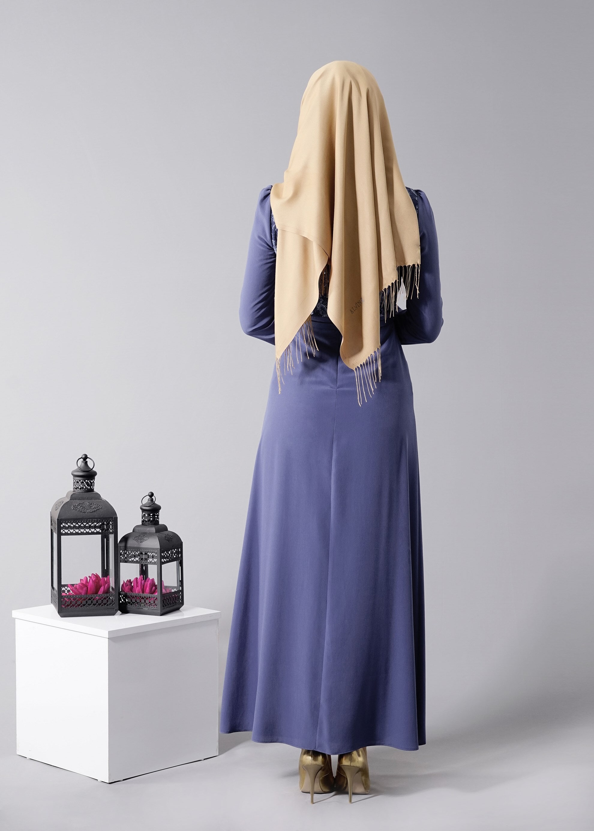 Tesettür giyim LACİVERT 4656 6384 Tesettür Elbise 38/44 TEK40