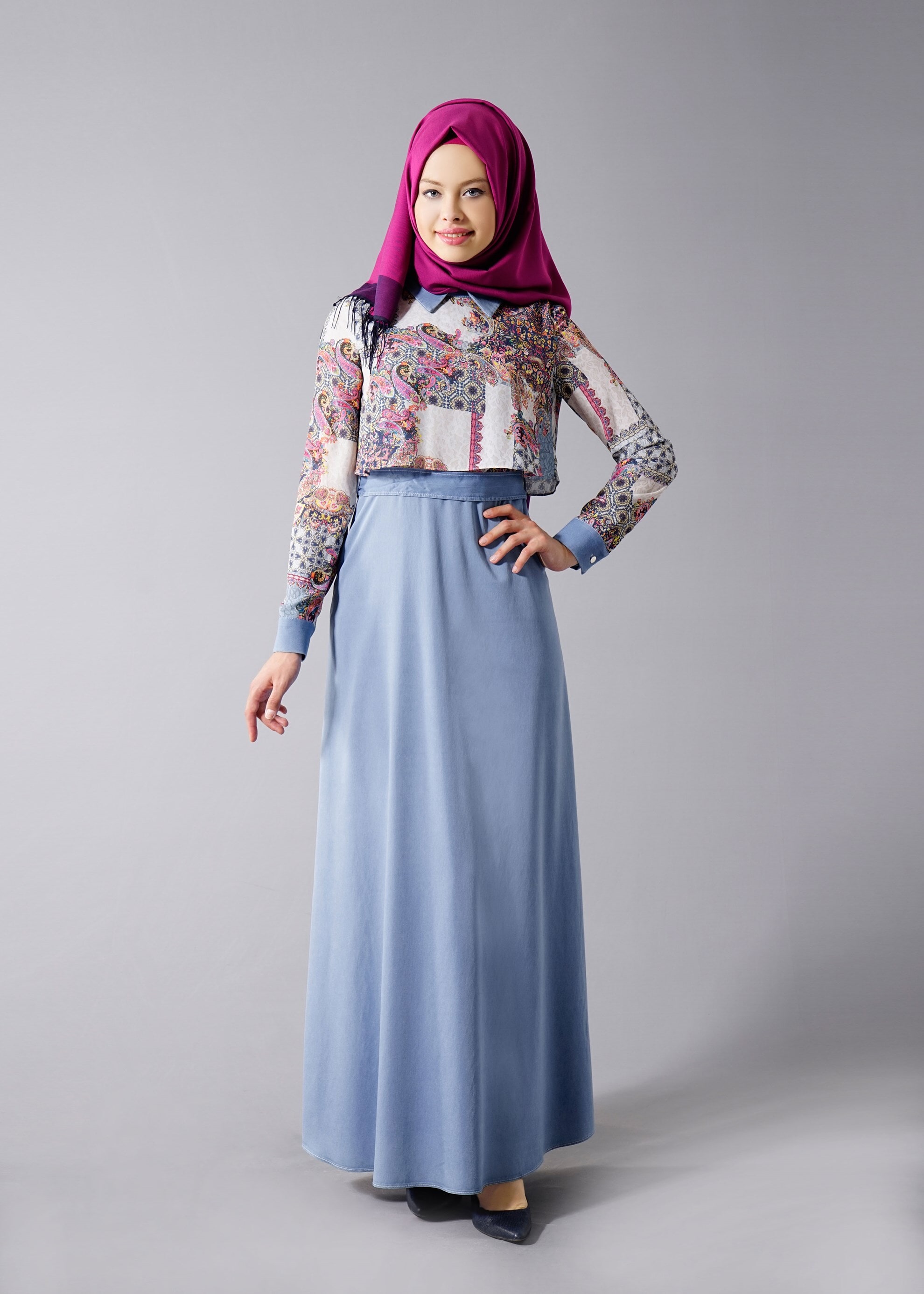 Tesettür giyim MAVİ 4659 Maglia 9278 Tesettür Elbise 36/44