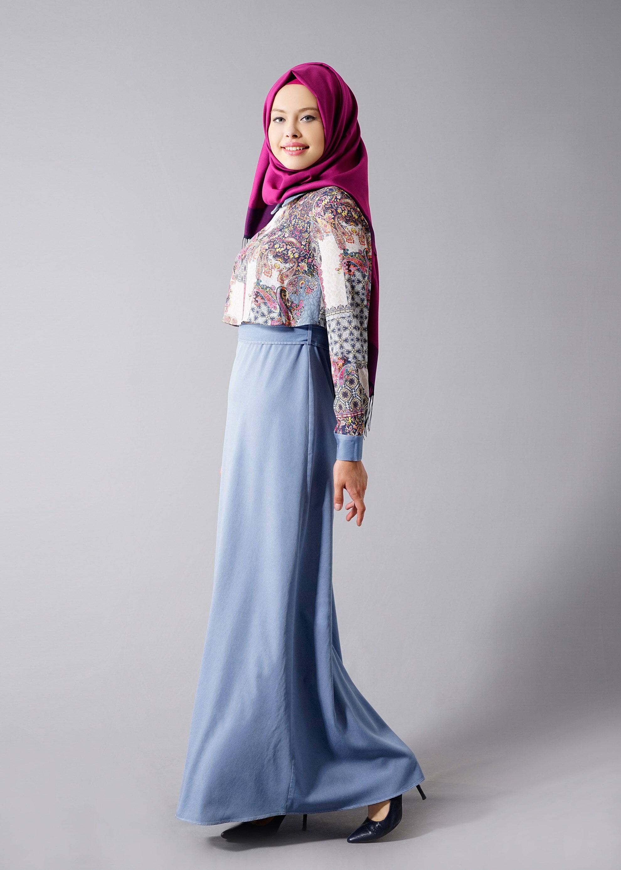 Tesettür giyim MAVİ 4659 Maglia 9278 Tesettür Elbise 36/44