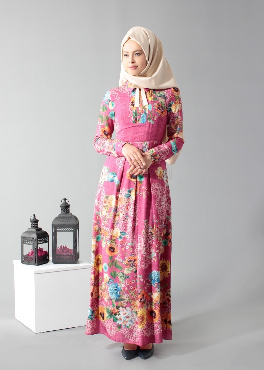 Tesettür giyim FUŞYA 4662 Rosa 9948 Tesettür Elbise 36/44(38-40) TEK42