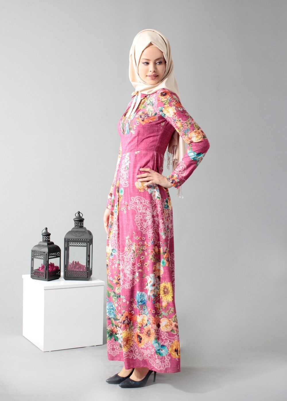 Tesettür giyim FUŞYA 4662 Rosa 9948 Tesettür Elbise 36/44(38-40) TEK42