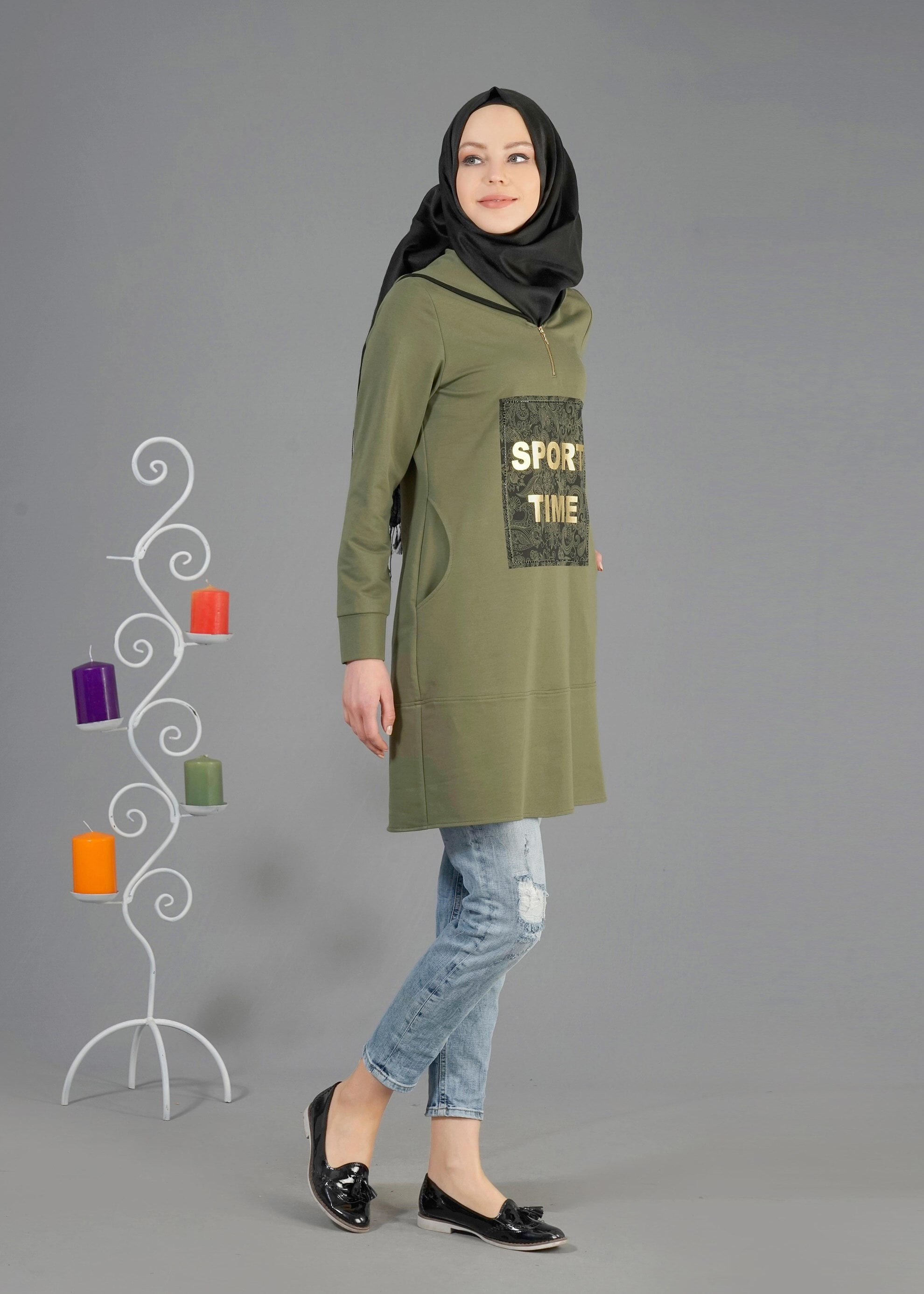 Tesettür giyim HAKİ 4317 Hilda Tesettür Eşofman Tunik 36/44(38-40)