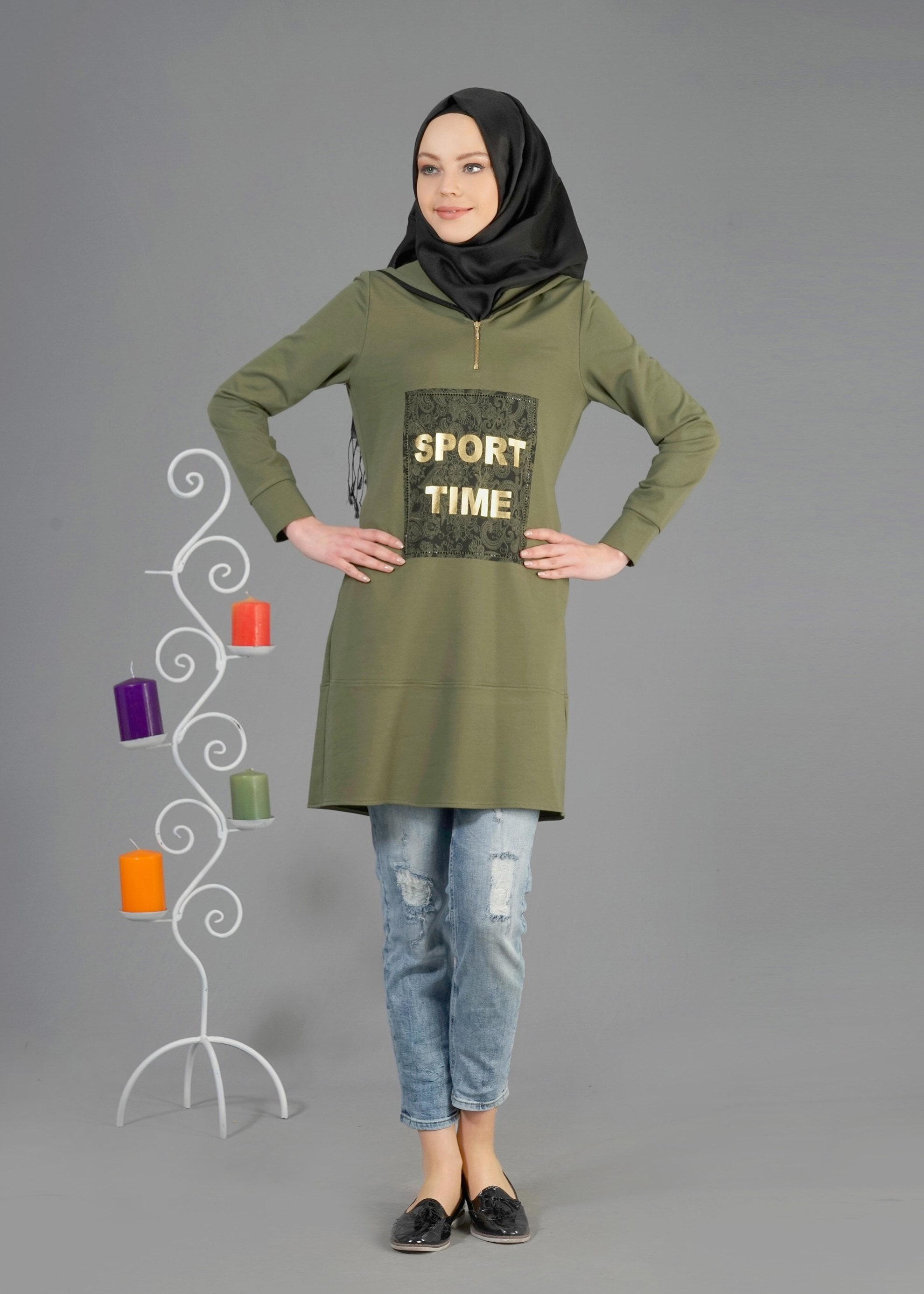 Tesettür giyim HAKİ 4317 Hilda Tesettür Eşofman Tunik 36/44(38-40)