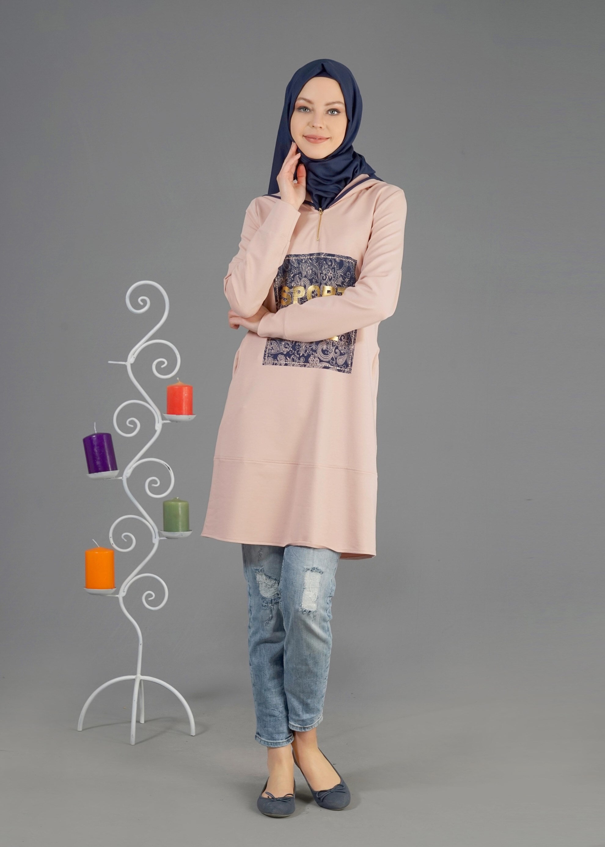 Tesettür giyim PUDRA 4317 Hilda Tesettür Eşofman Tunik 36/44(38-40)