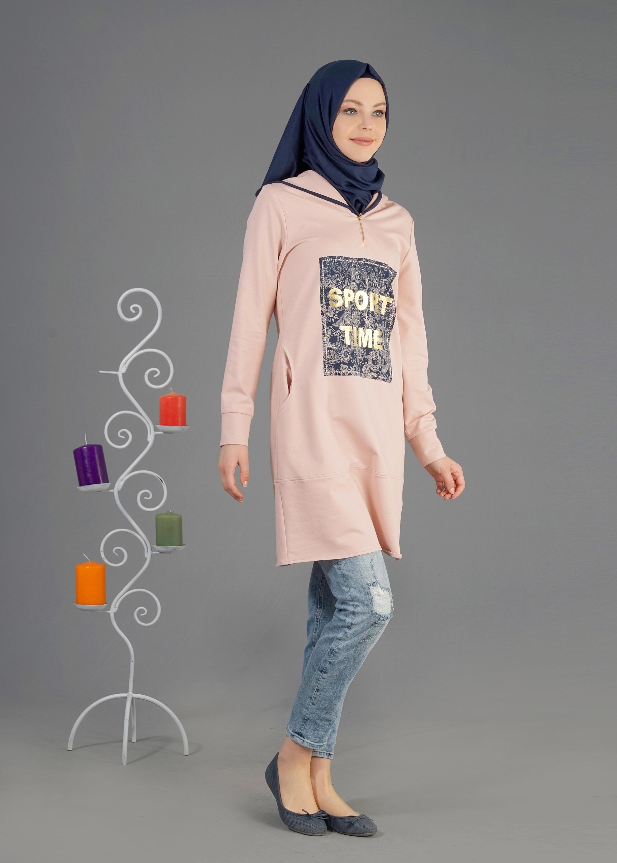 Tesettür giyim PUDRA 4317 Hilda Tesettür Eşofman Tunik 36/44(38-40)