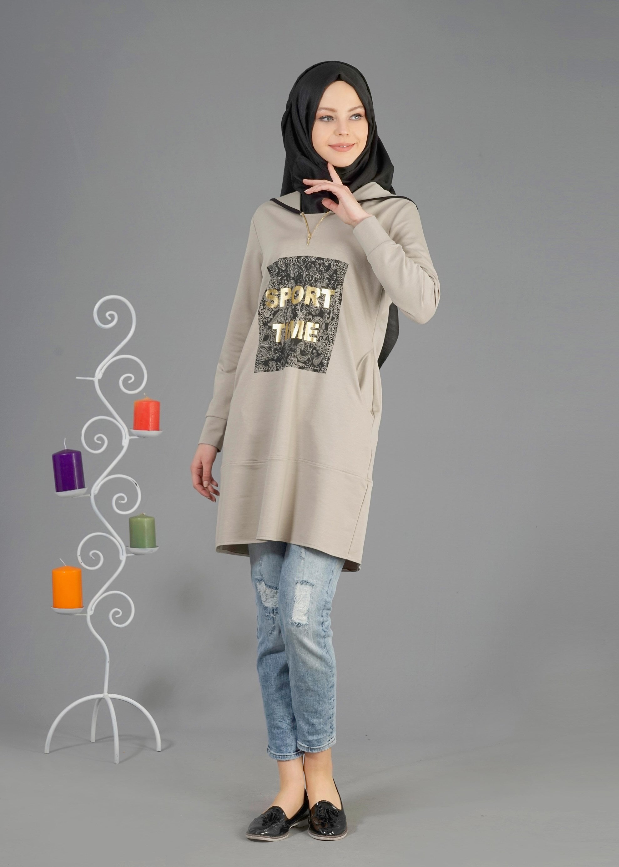 Tesettür giyim VİZON 4317 Hilda Tesettür Eşofman Tunik 36/44(38-40)