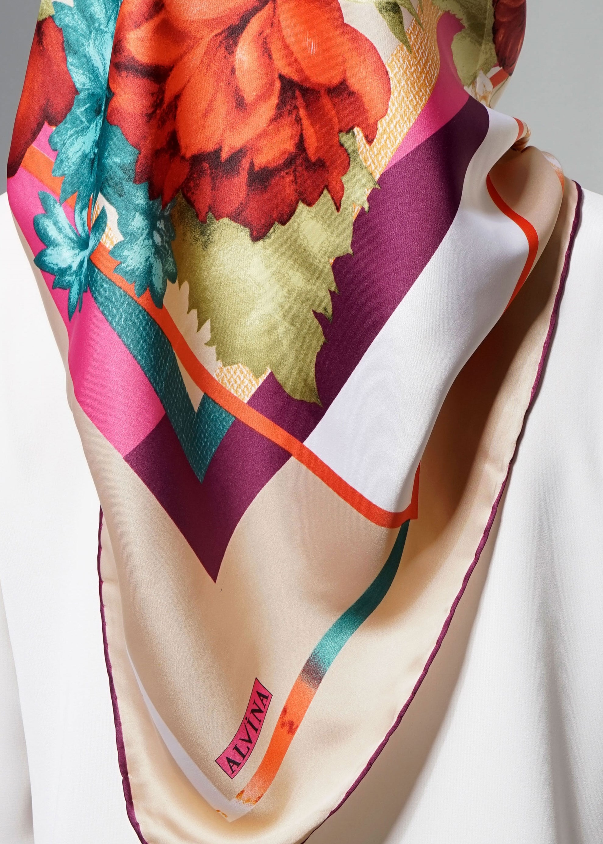 Tesettür giyim BEJ 12608 ALVİNA DESENLİ EŞARP