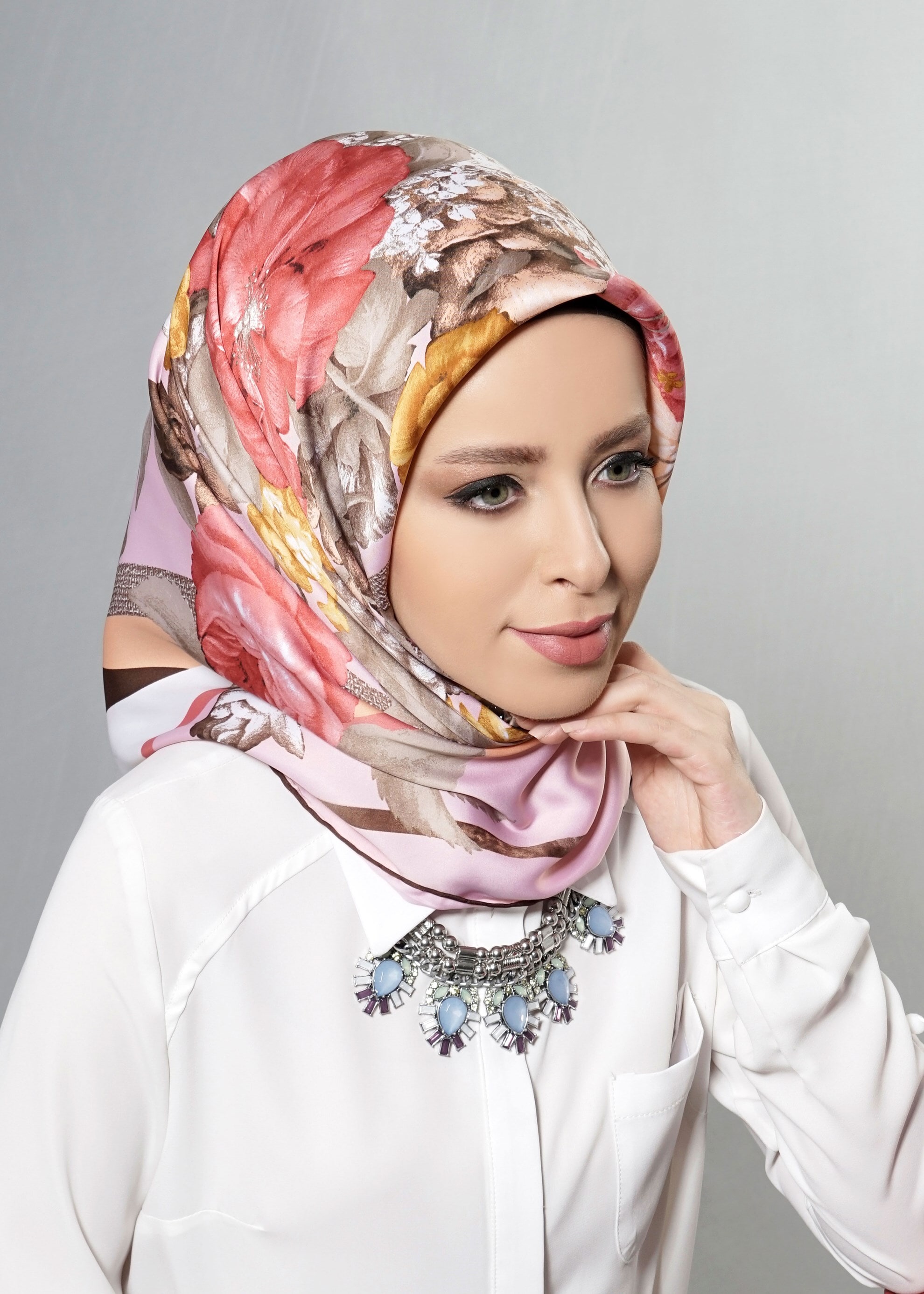 Tesettür giyim PUDRA 12608 ALVİNA DESENLİ EŞARP