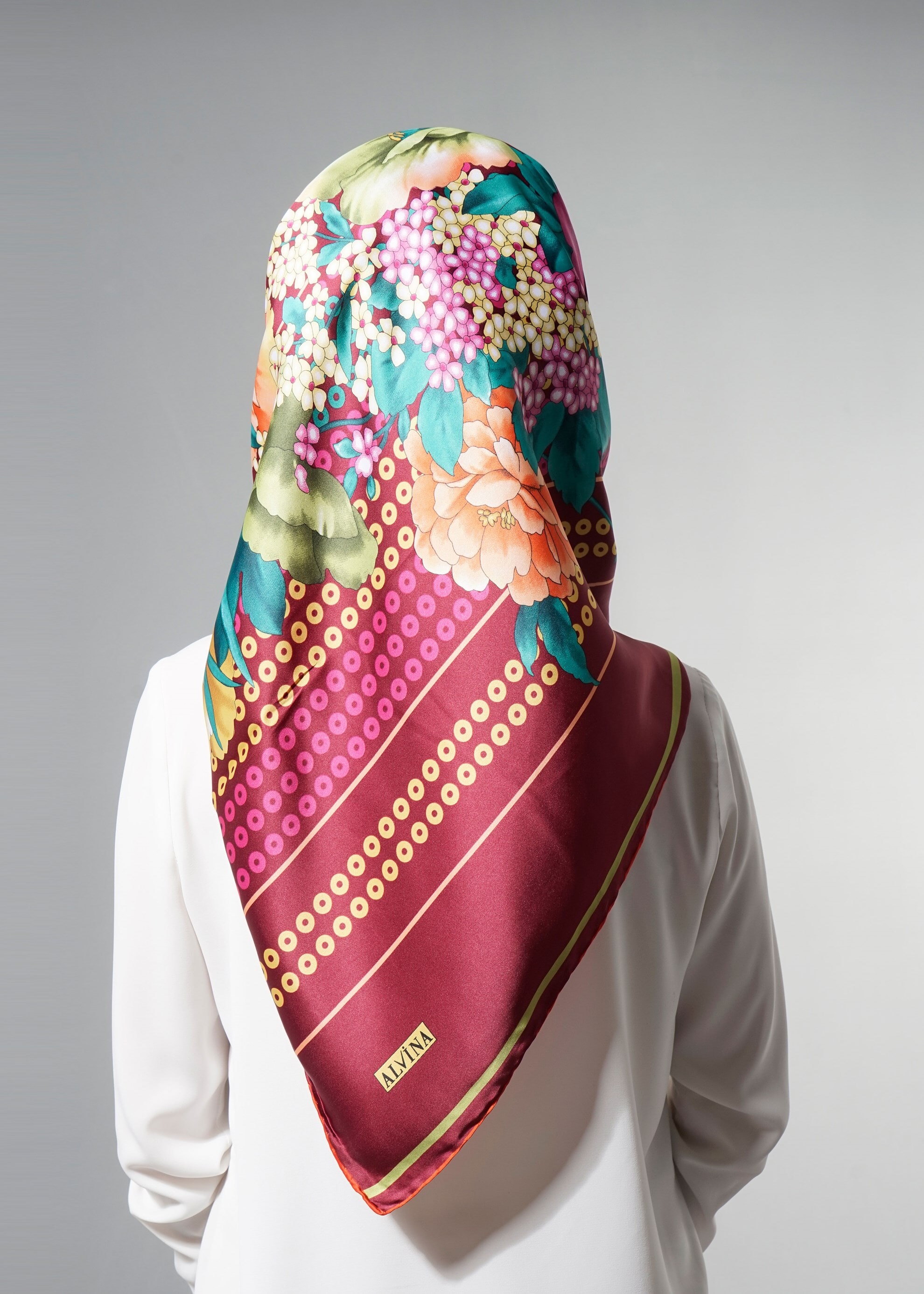 Tesettür giyim BORDO 12620 ALVİNA DESENLİ EŞARP