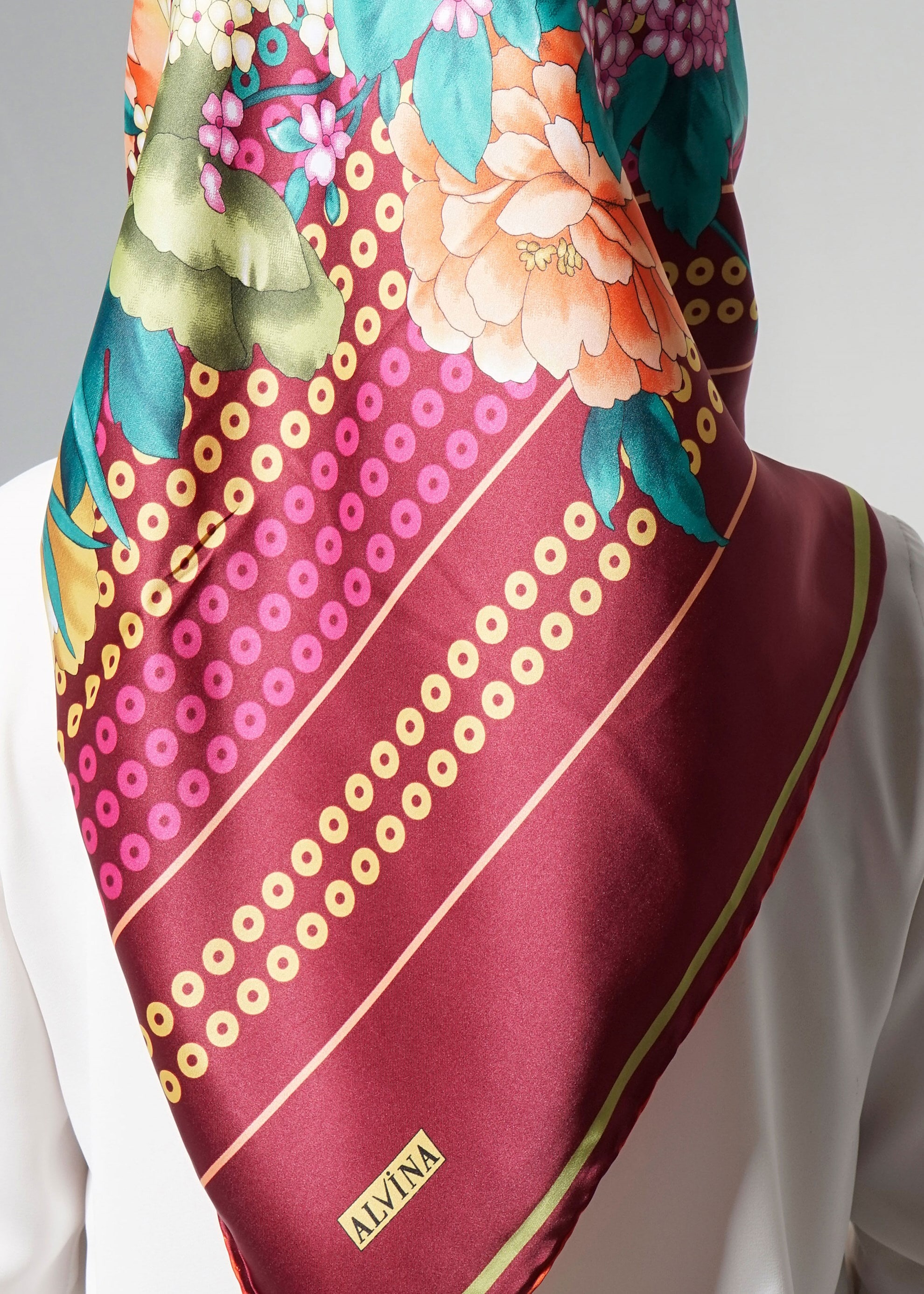 Tesettür giyim BORDO 12620 ALVİNA DESENLİ EŞARP