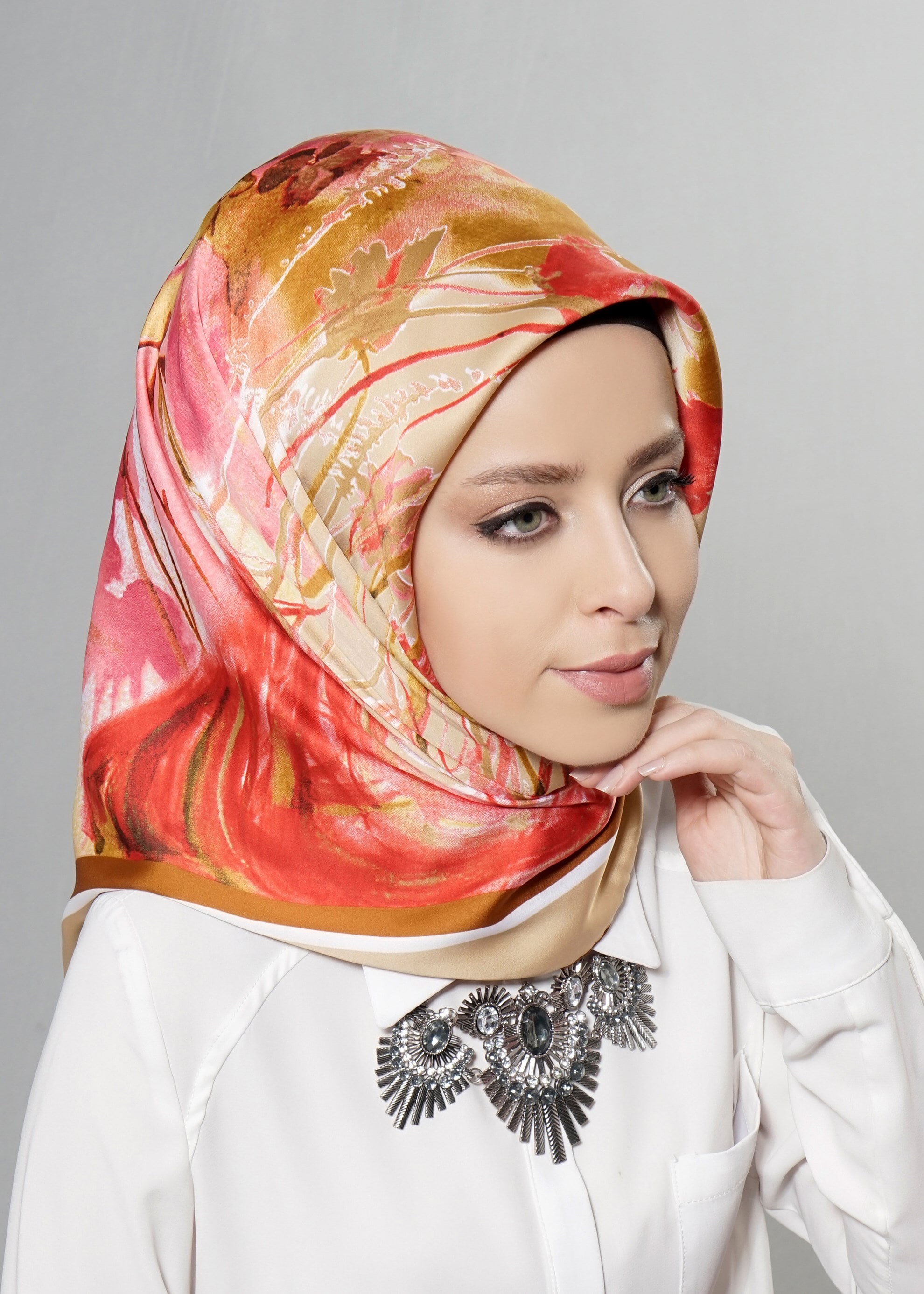 Tesettür giyim KAHVE 12621 ALVİNA DESENLİ EŞARP