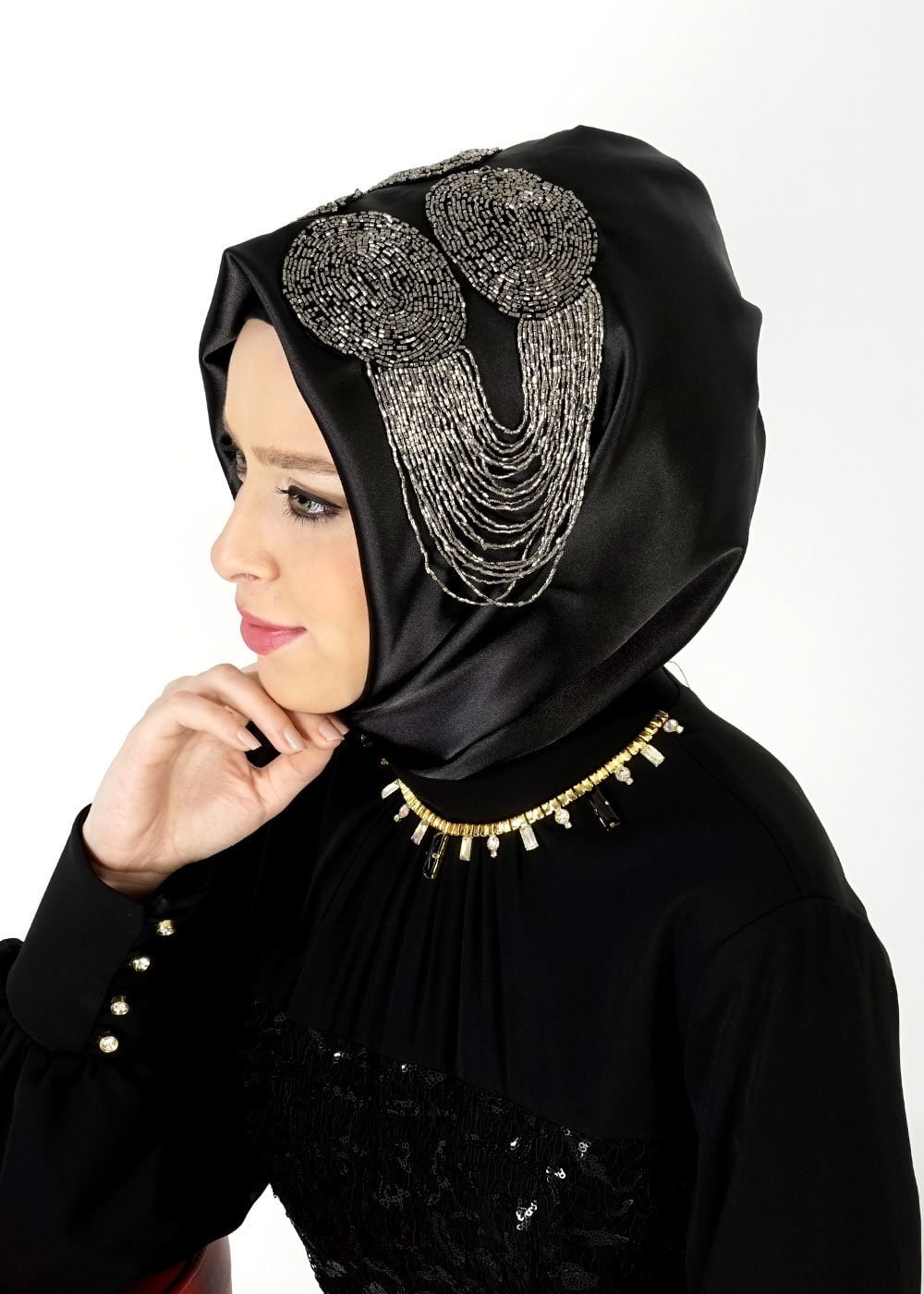 Tesettür giyim SİYAH 106003 ALVİNA HAZIR EŞARP