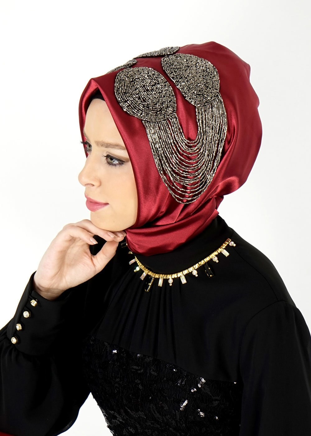 Tesettür giyim BORDO 106003 ALVİNA HAZIR EŞARP