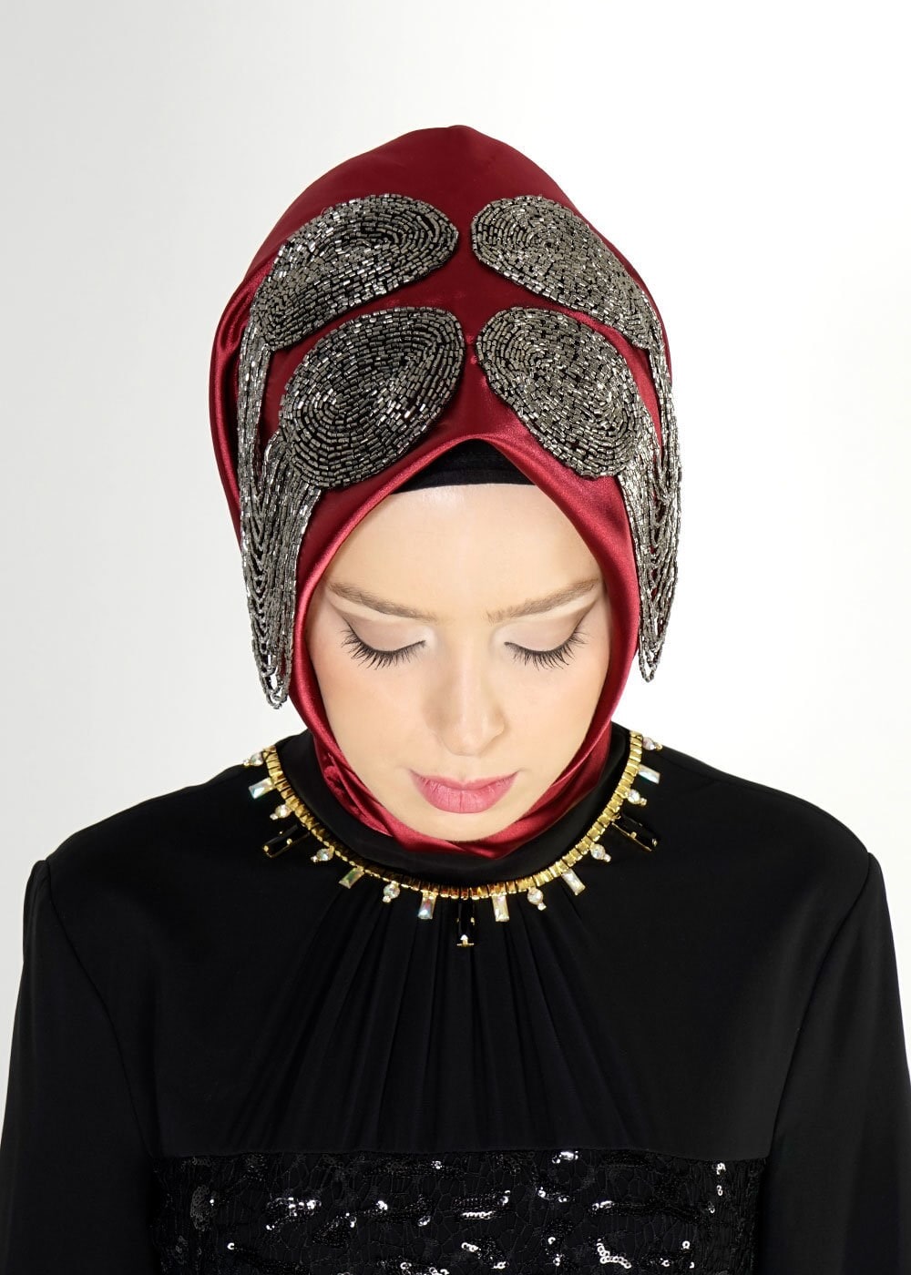 Tesettür giyim BORDO 106003 ALVİNA HAZIR EŞARP