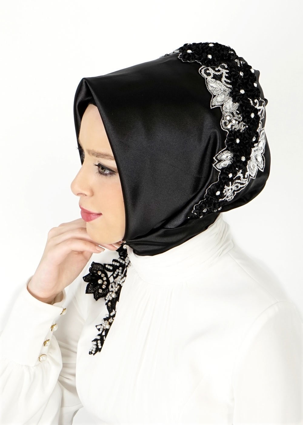 Vêtements hijab NOIR 106027 ALVİNA HAZIR EŞARP