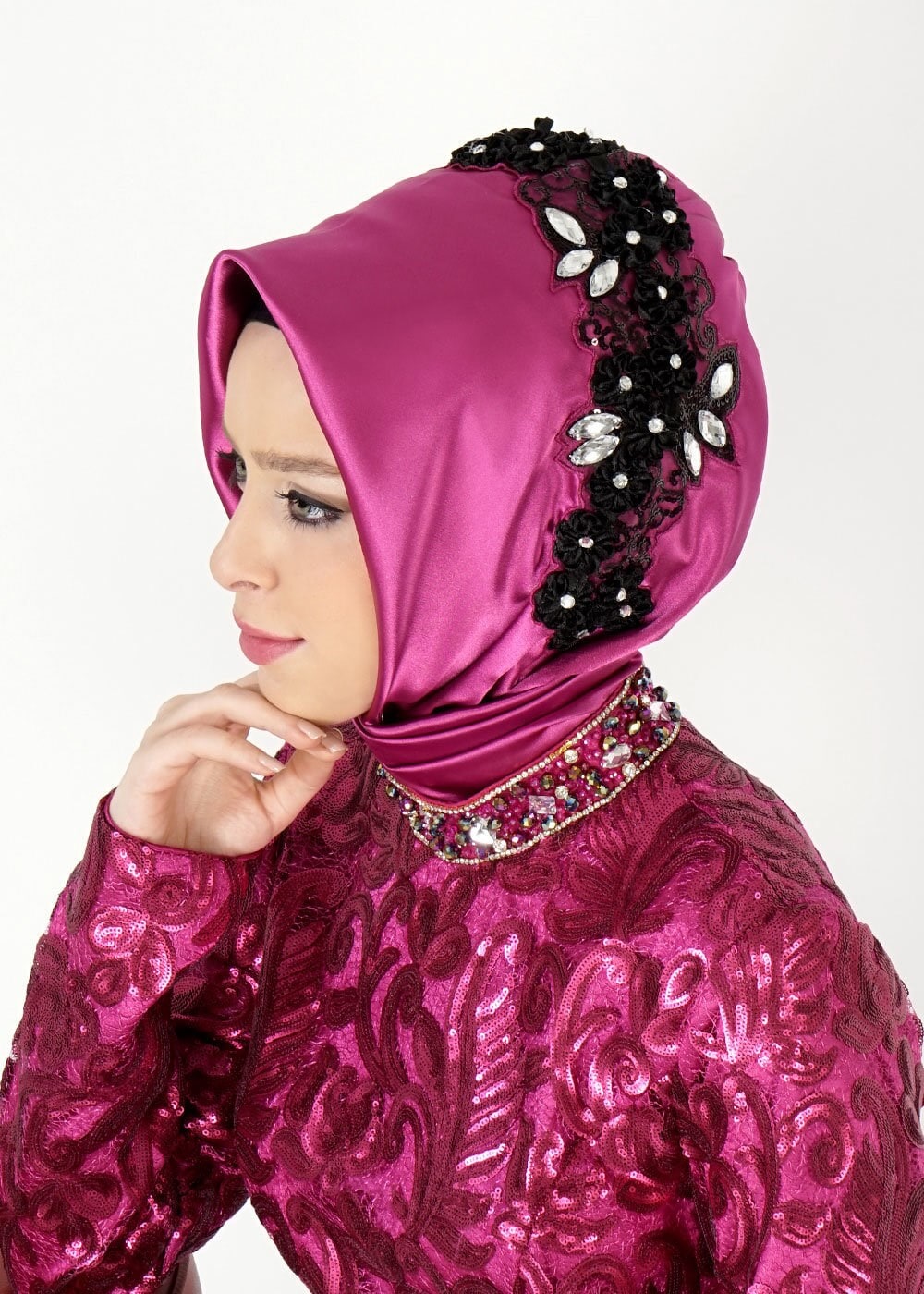 Tesettür giyim FUŞYA 106027 ALVİNA HAZIR EŞARP