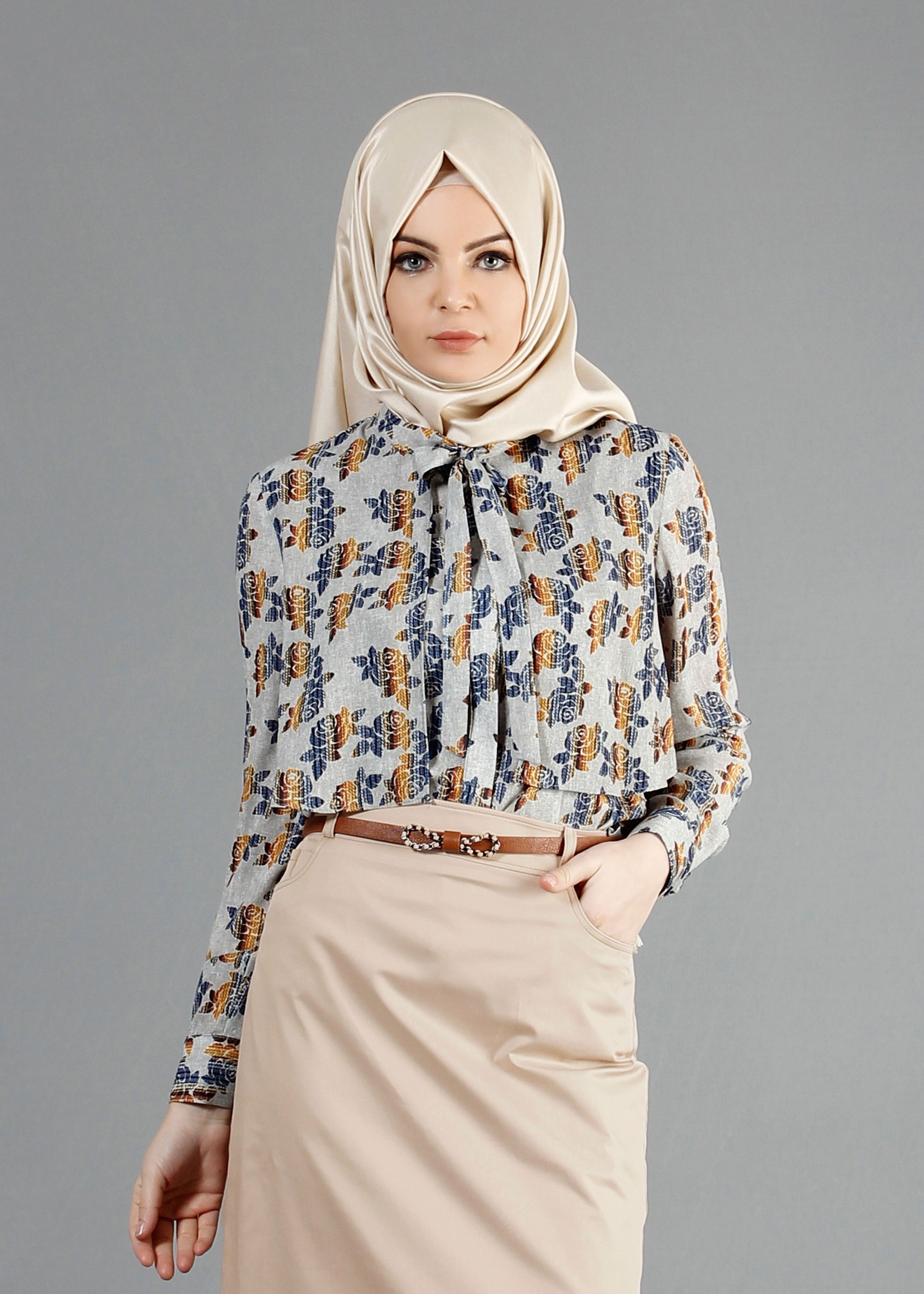 Tesettür giyim BEJ CEP DETAYLI DÜZ KESİM ETEK 6835