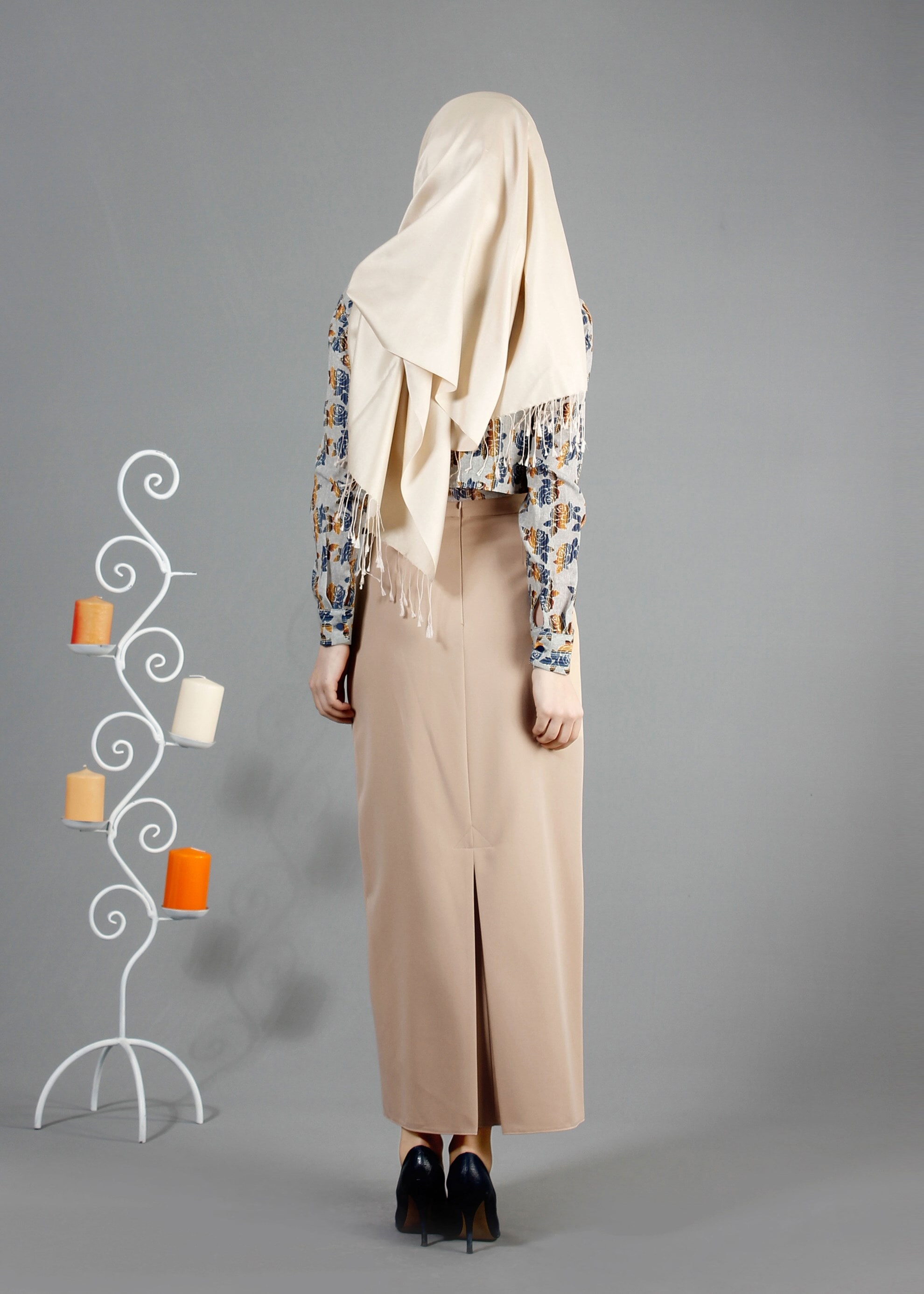 Tesettür giyim BEJ CEP DETAYLI DÜZ KESİM ETEK 6835