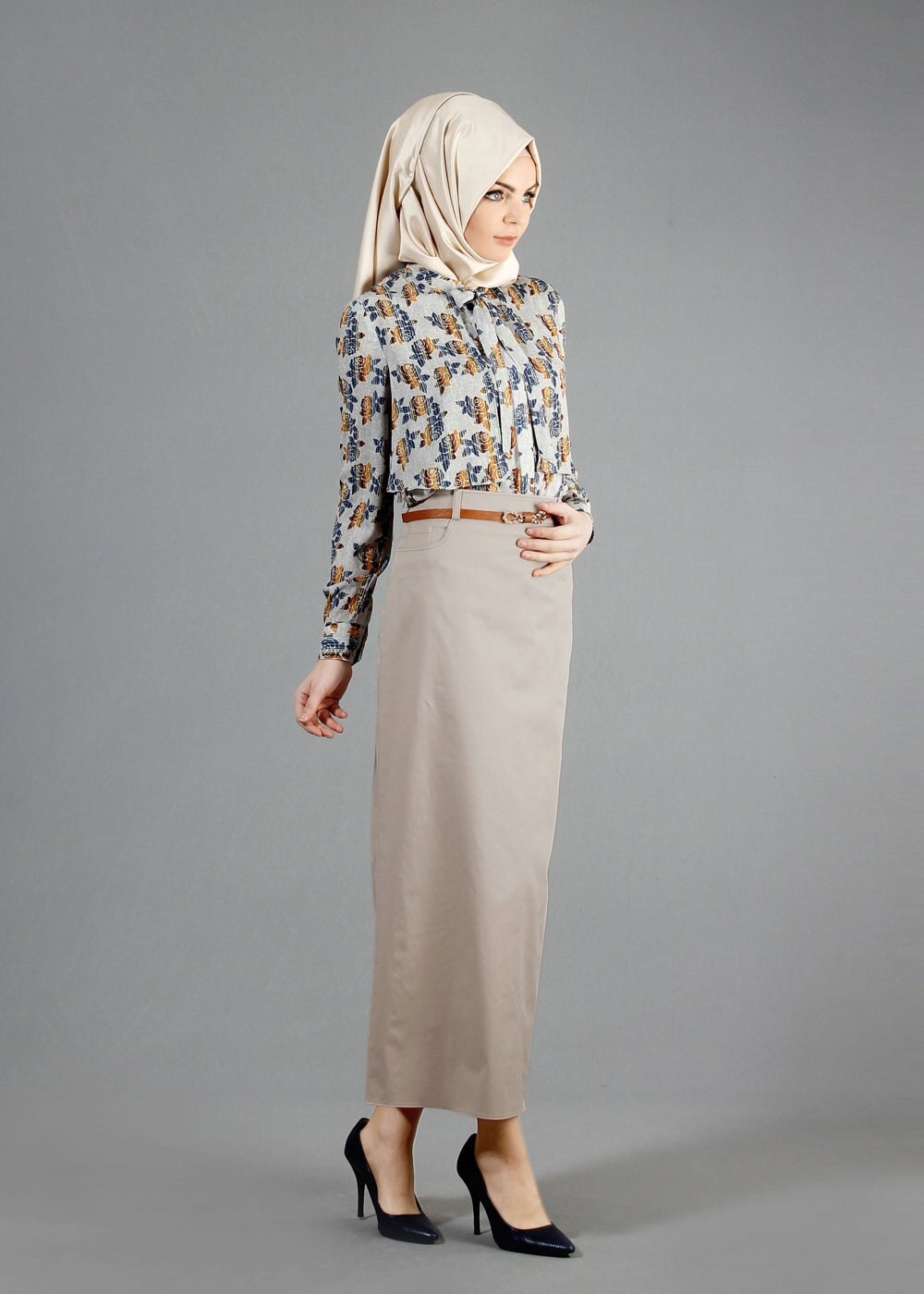 Tesettür giyim BEJ CEP DETAYLI DÜZ KESİM ETEK 6835