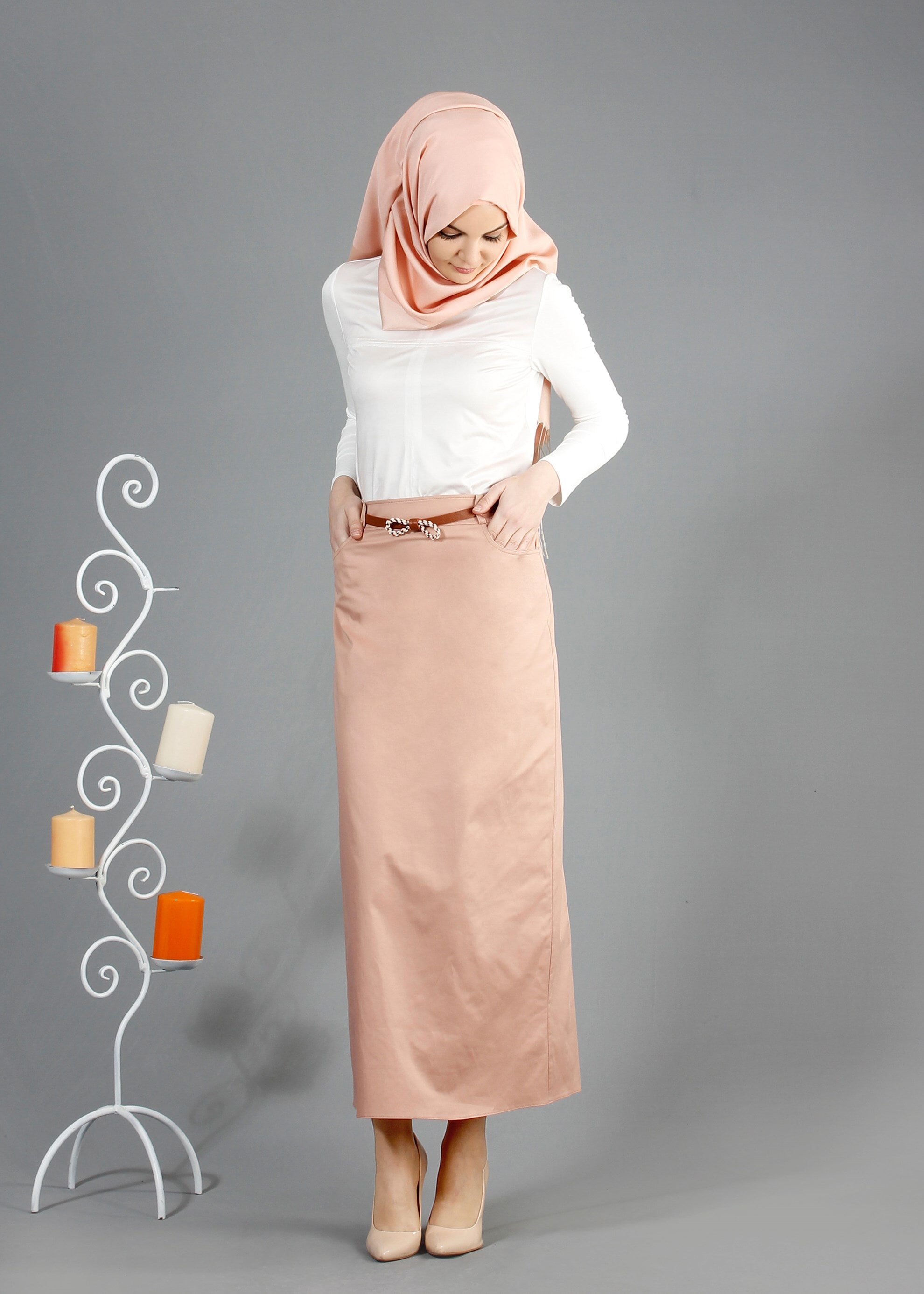 Tesettür giyim KAHVE CEP DETAYLI DÜZ KESİM ETEK 6835