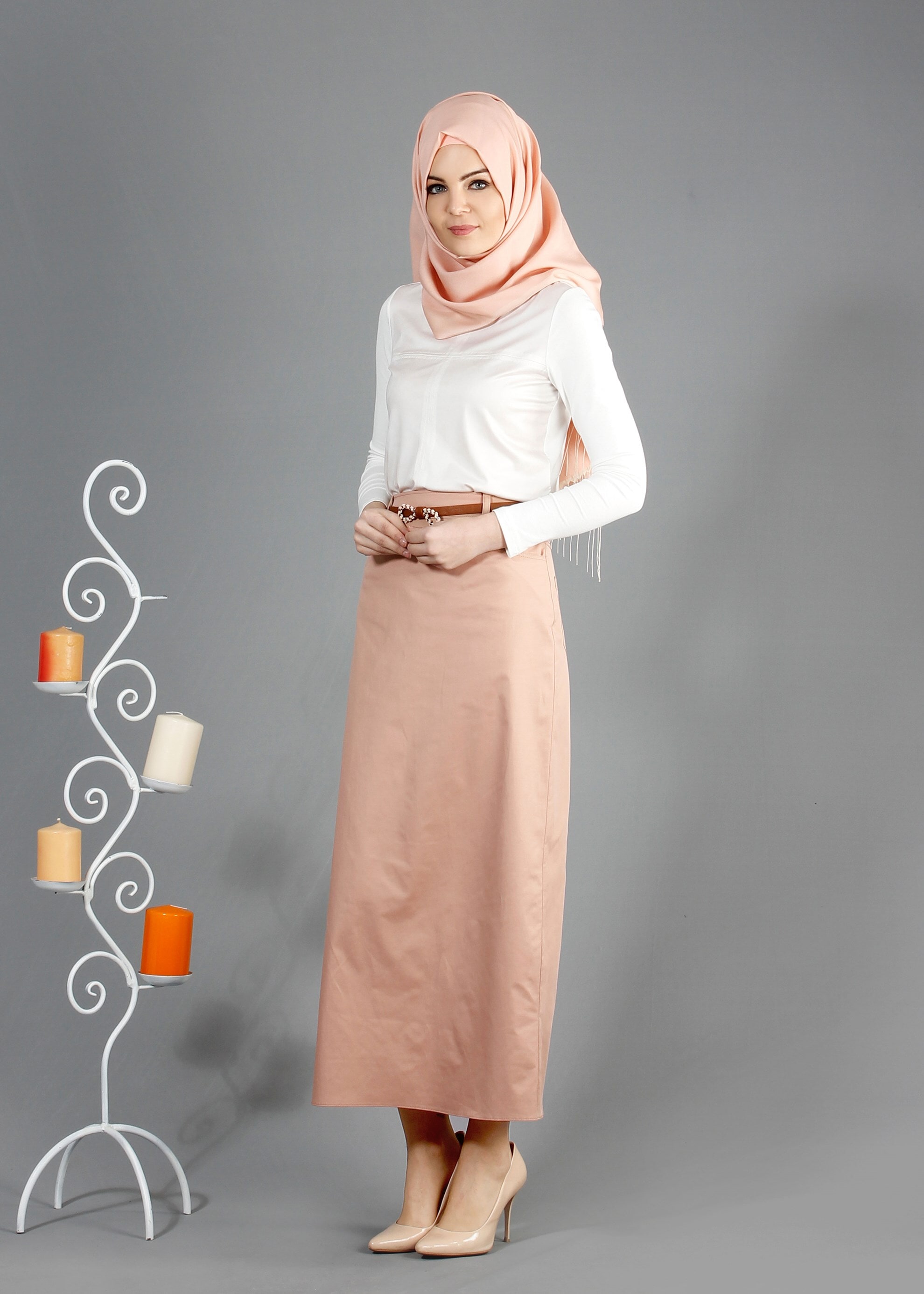 Tesettür giyim KAHVE CEP DETAYLI DÜZ KESİM ETEK 6835