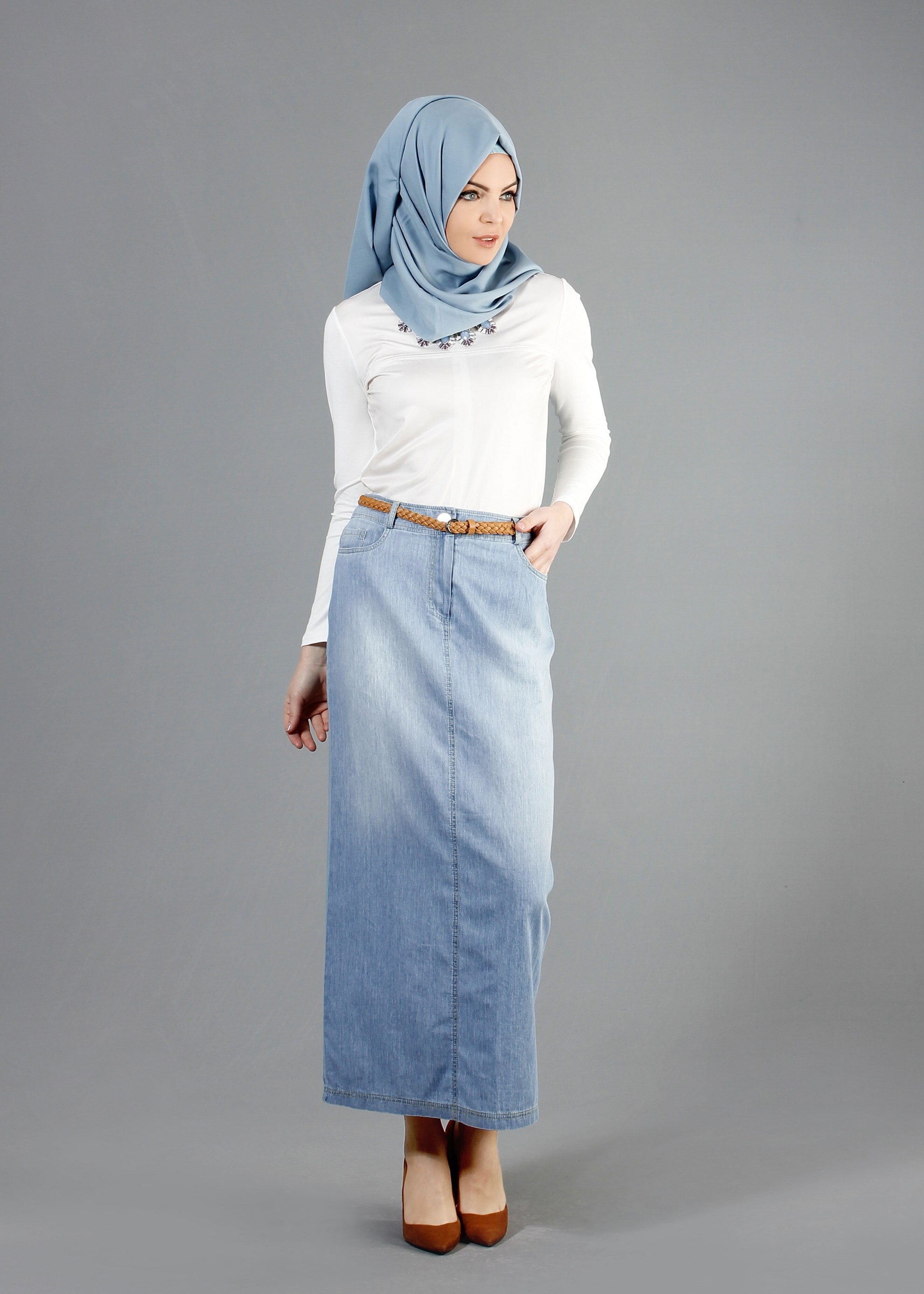 Tesettür giyim LACİVERT 6837 Tencel Dream Tesettür Etek 38/44 TEK38