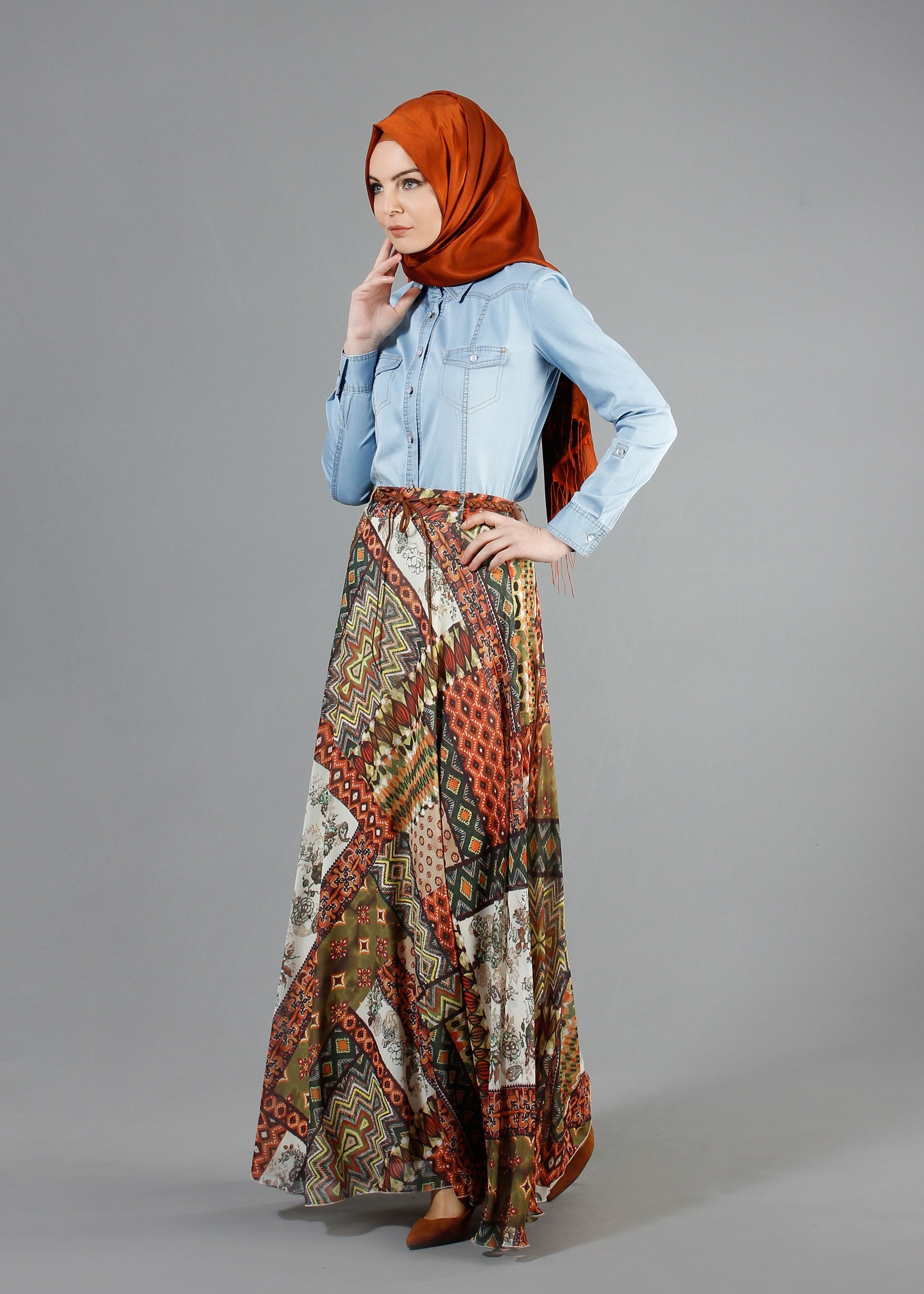 Tesettür giyim HAKİ 6839 Mars Tesettür Etek 36/44(38/40) TEK42