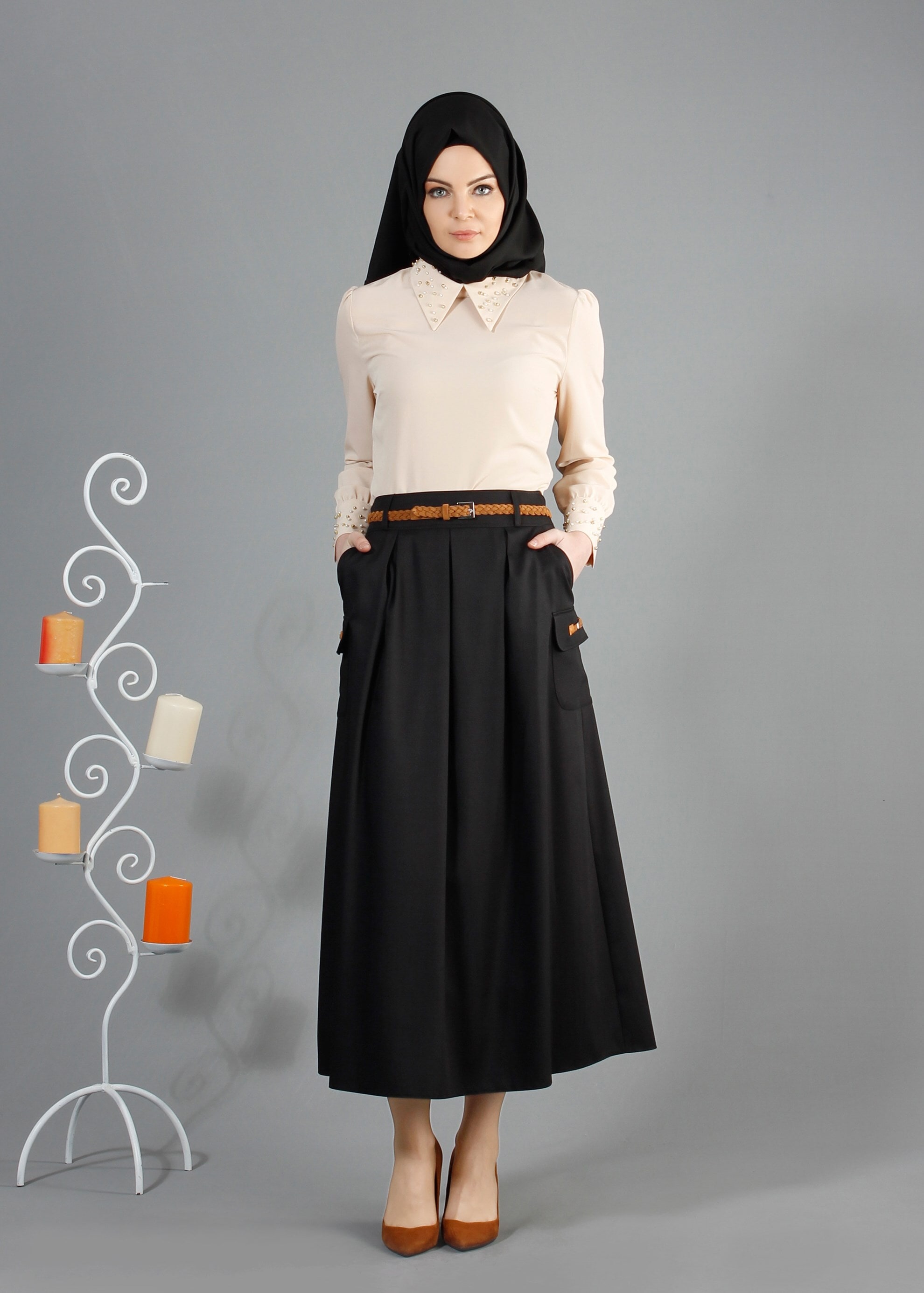 Tesettür giyim SİYAH 6840 Derin Tesettür Etek 36/42(38/40) TEK36