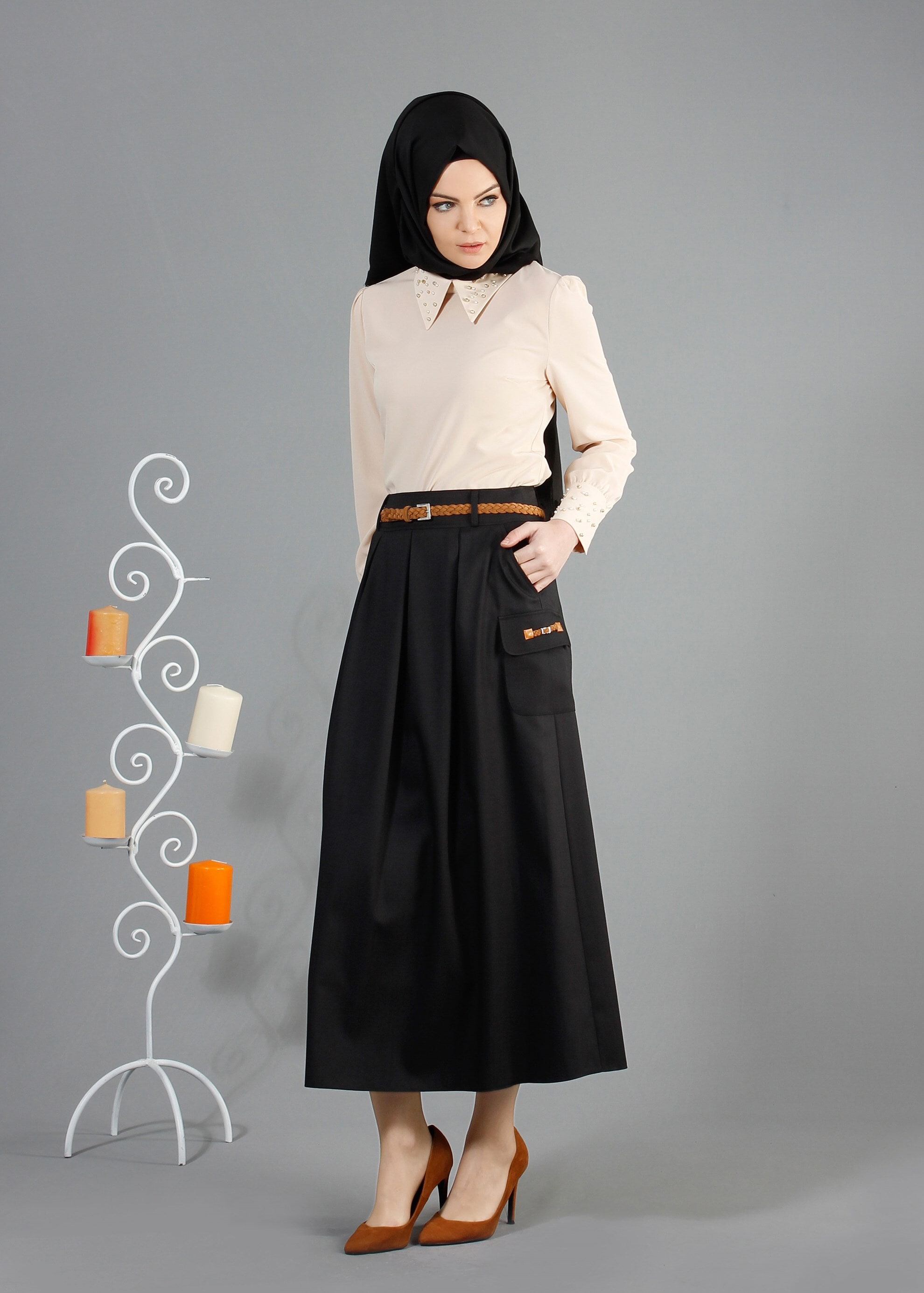 Tesettür giyim SİYAH 6840 Derin Tesettür Etek 36/42(38/40) TEK36