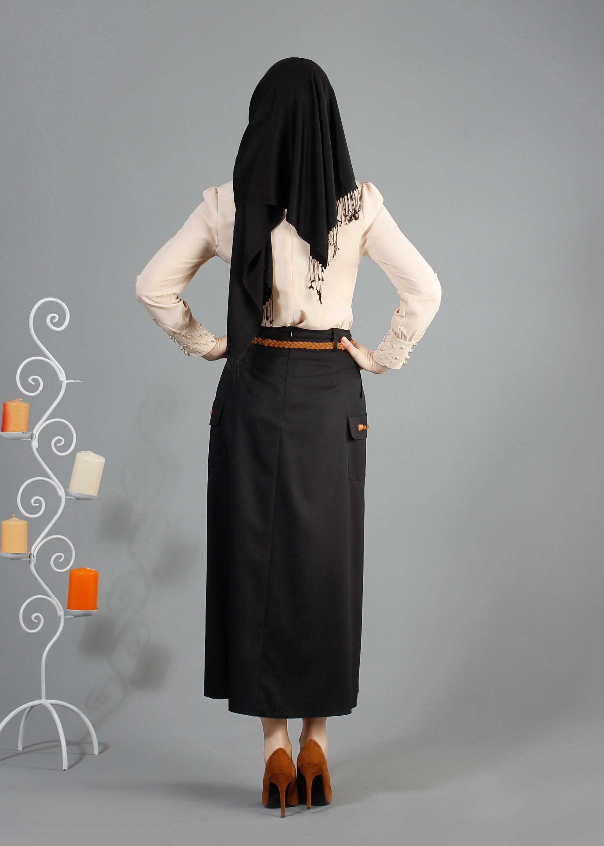 Tesettür giyim SİYAH 6840 Derin Tesettür Etek 36/42(38/40) TEK36