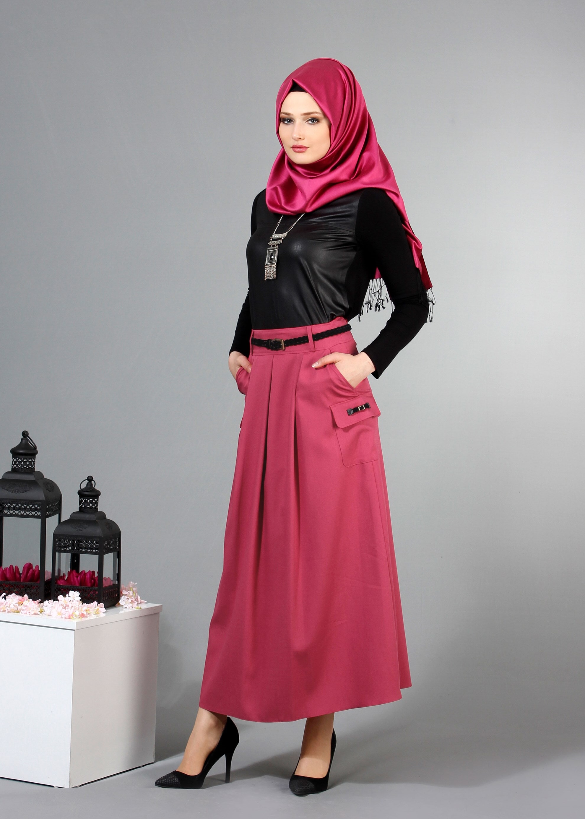 Tesettür giyim FUŞYA 6840 Derin Tesettür Etek 36/42(38/40) TEK36