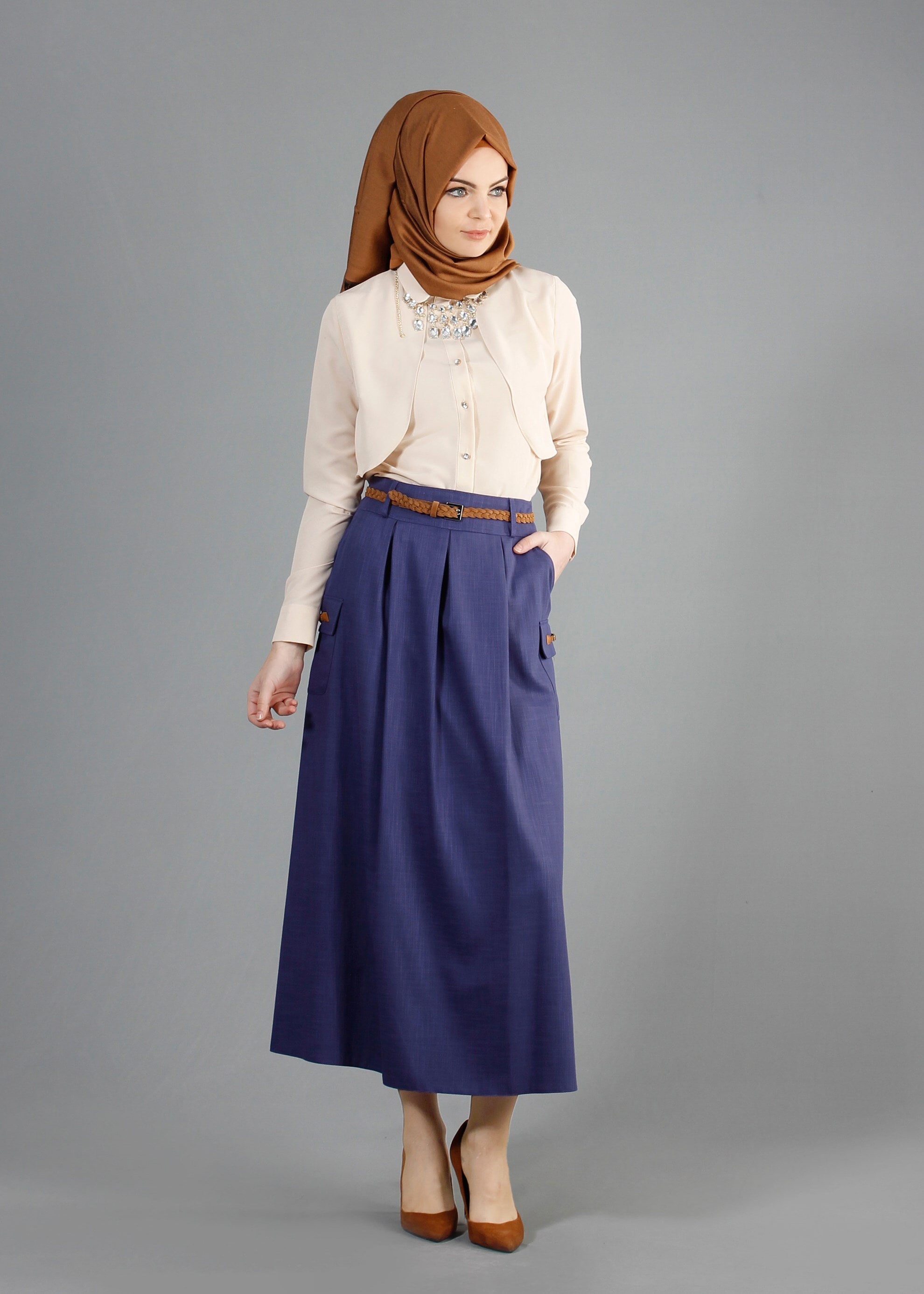 Tesettür giyim LACİVERT 6840 Derin Tesettür Etek 36/42(38/40) TEK36