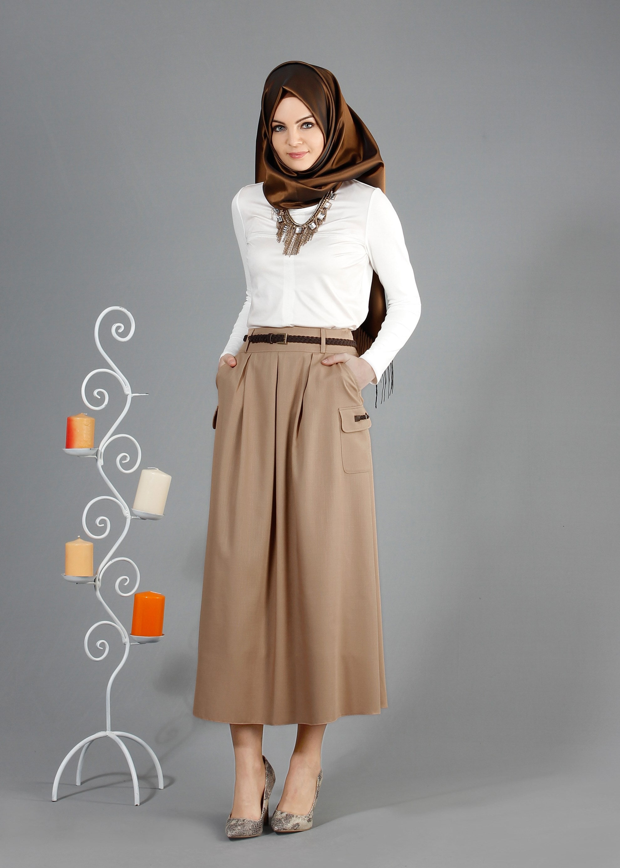 Tesettür giyim KAHVE 6840 Derin Tesettür Etek 36/42(38/40) TEK36