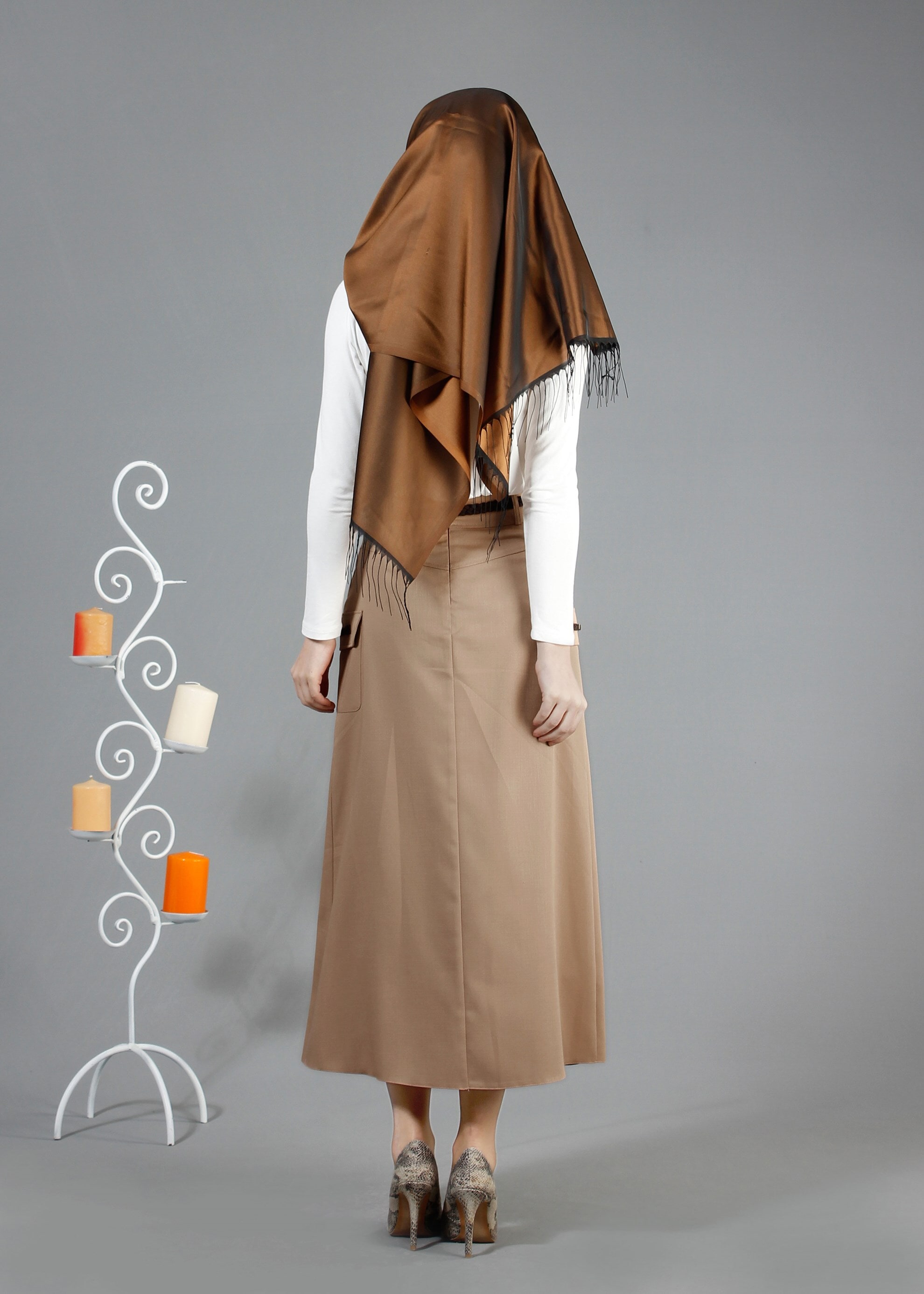 Tesettür giyim KAHVE 6840 Derin Tesettür Etek 36/42(38/40) TEK36