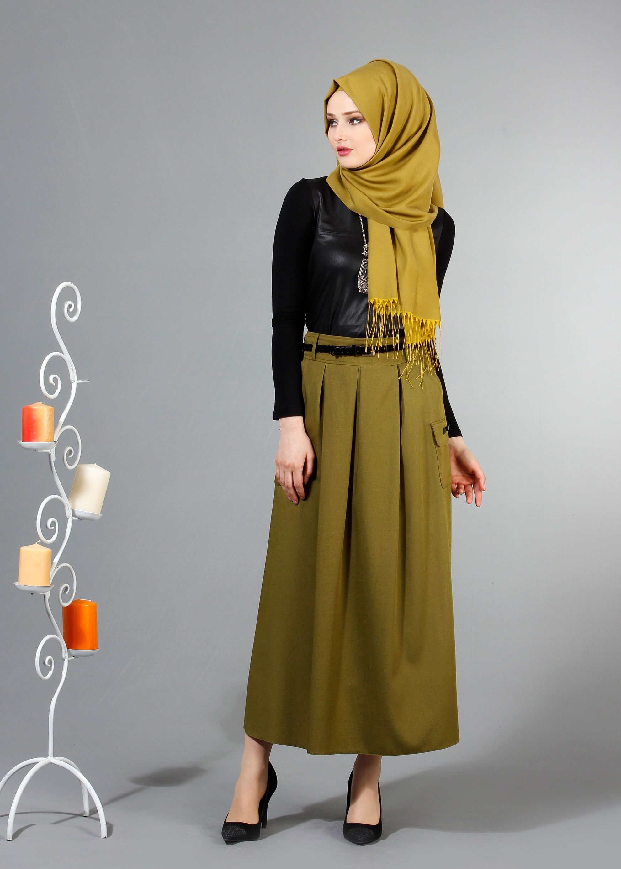 Tesettür giyim YEŞİL 6840 Derin Tesettür Etek 36/42(38/40) TEK36