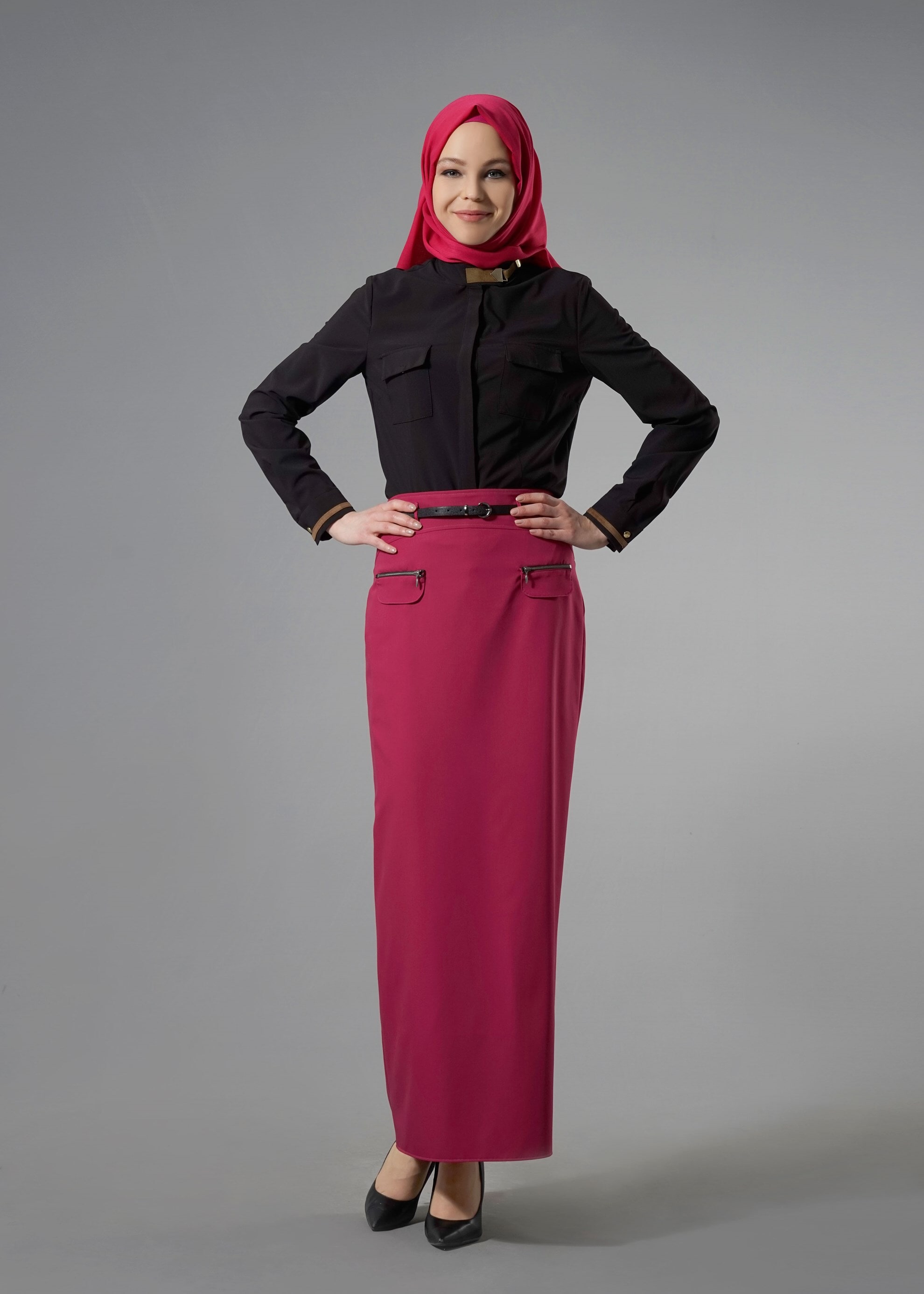 Tesettür giyim FUŞYA FERMUAR DETAYLI DÜZ KESİM ETEK 6841