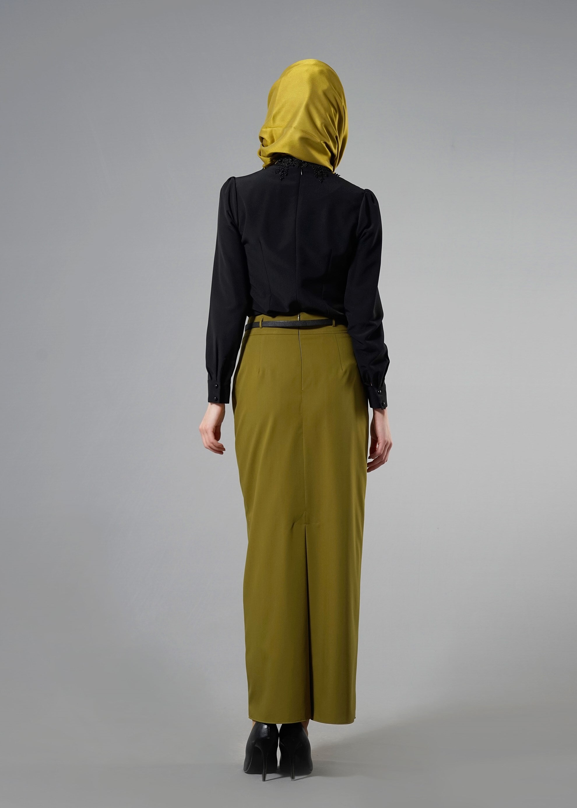 Tesettür giyim YEŞİL FERMUAR DETAYLI DÜZ KESİM ETEK 6841