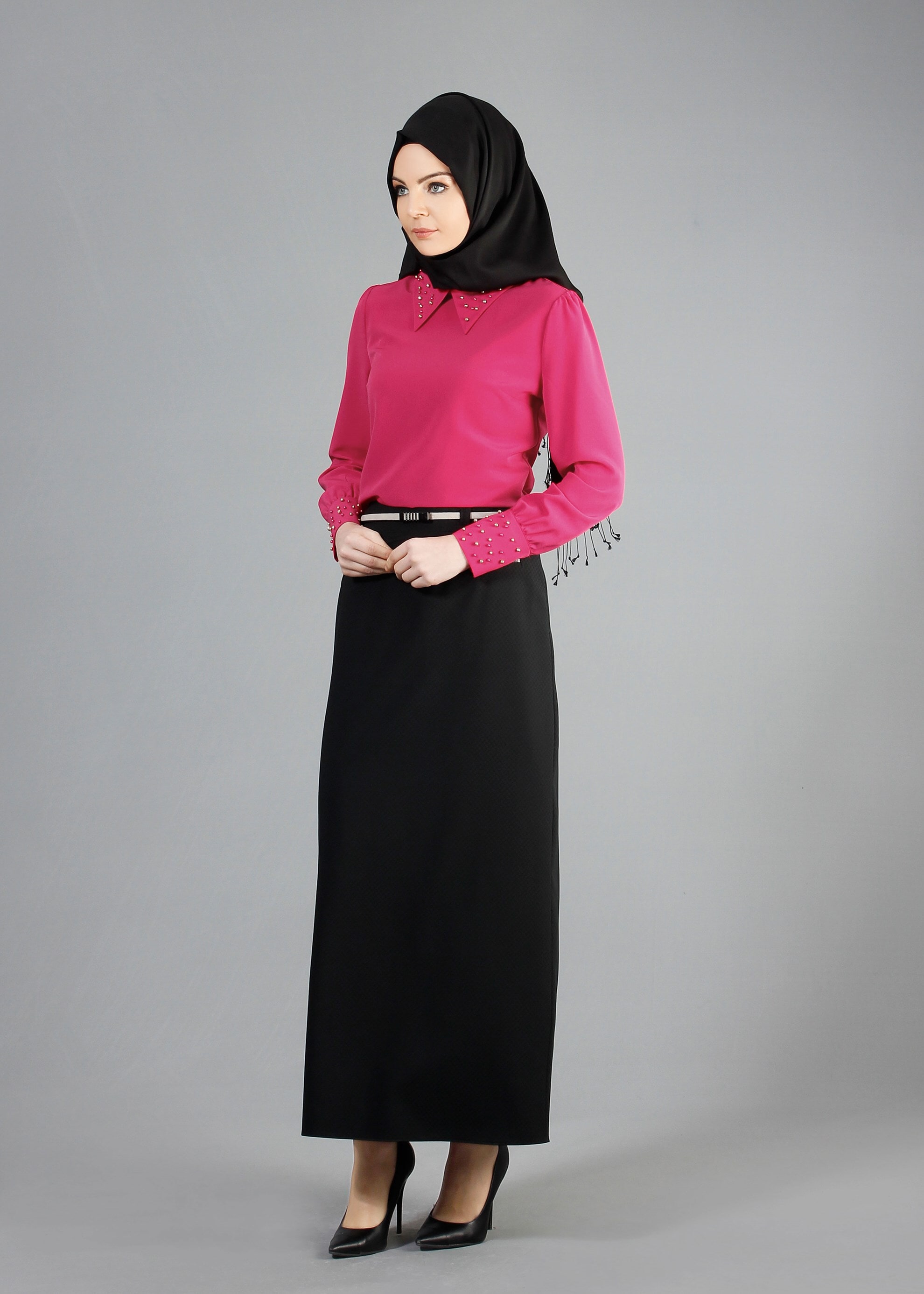 Tesettür giyim SİYAH FERMUAR DETAYLI DÜZ KESİM ETEK 6842