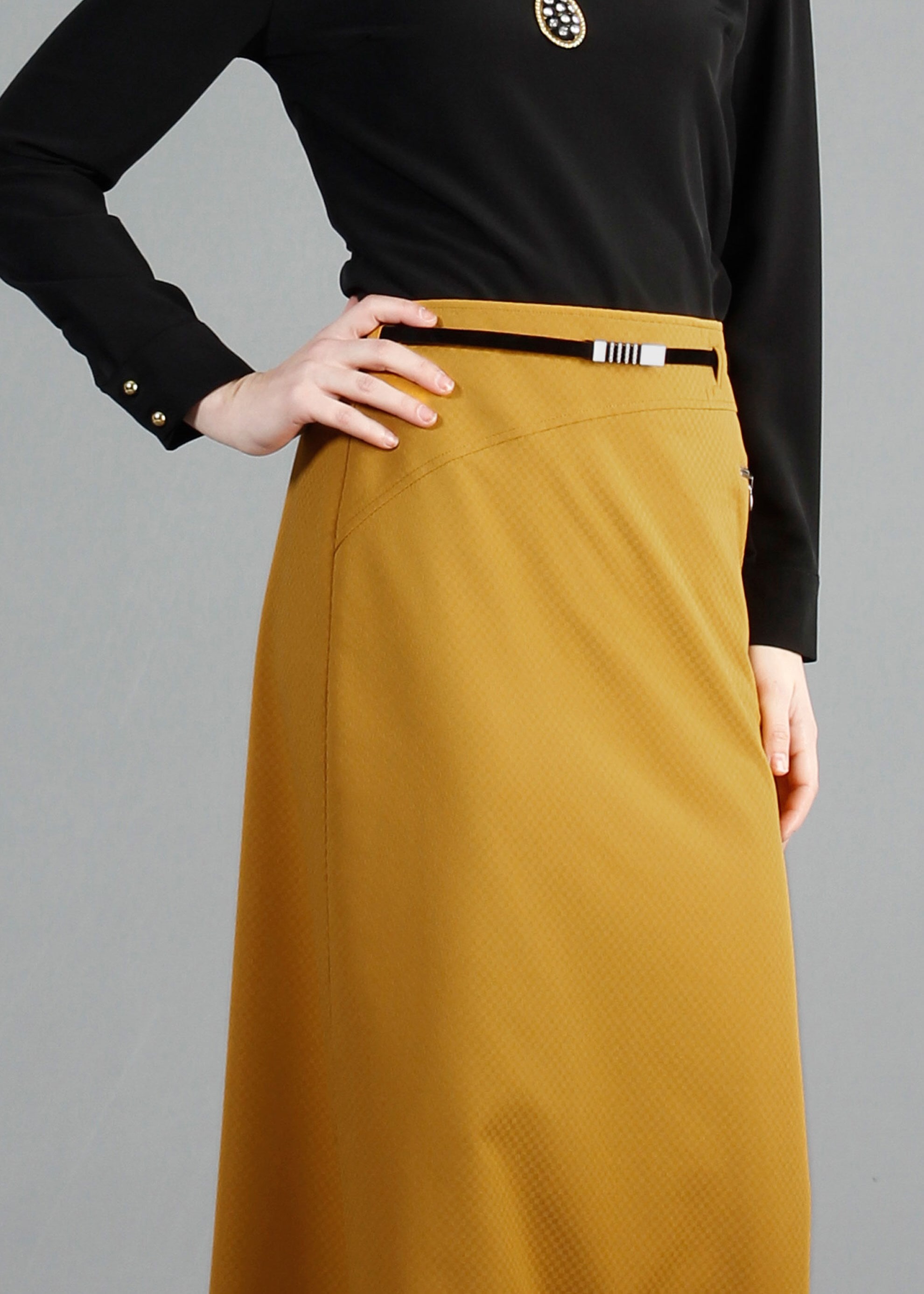 Tesettür giyim SARI FERMUAR DETAYLI DÜZ KESİM ETEK 6842