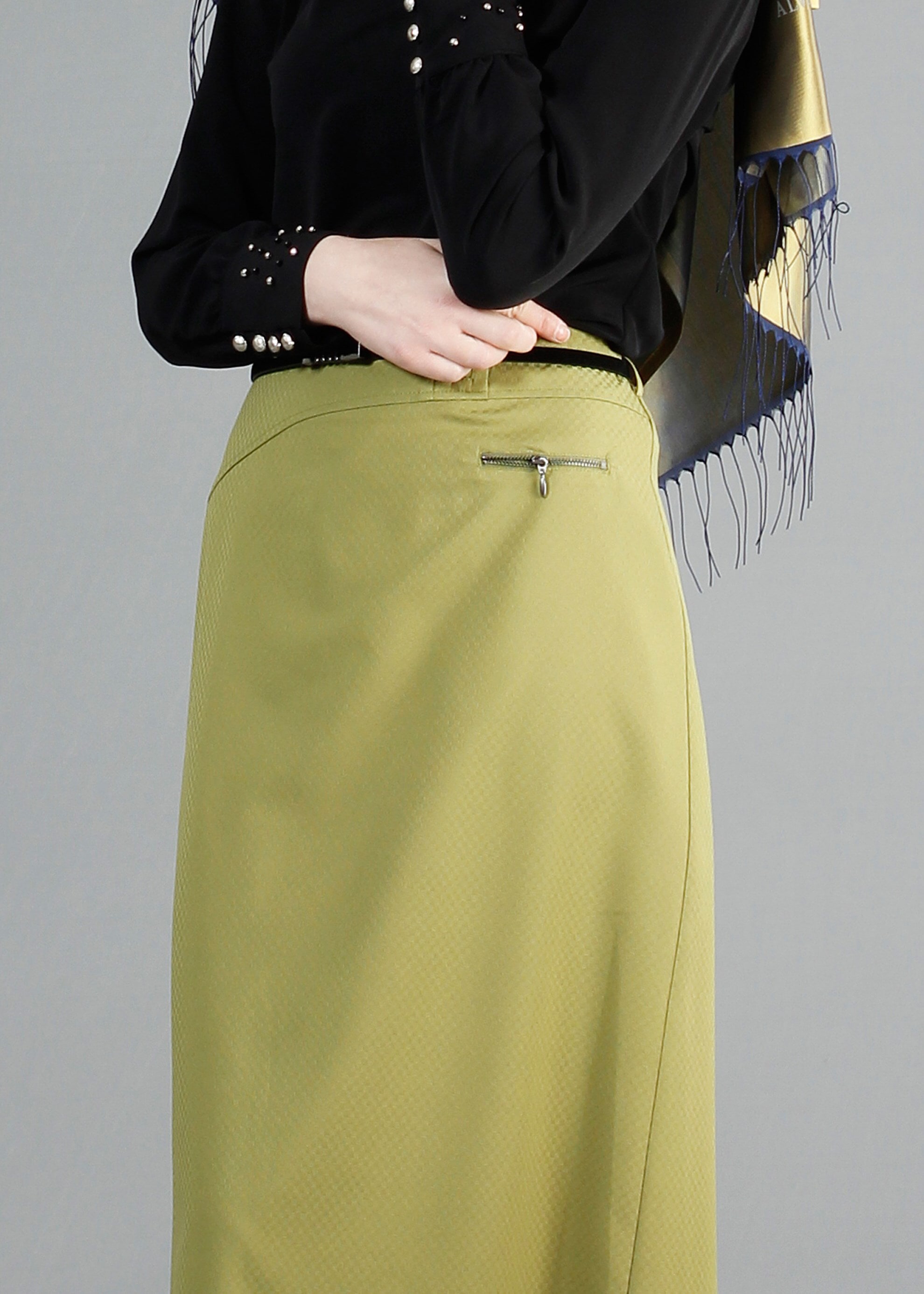 Tesettür giyim YEŞİL FERMUAR DETAYLI DÜZ KESİM ETEK 6842