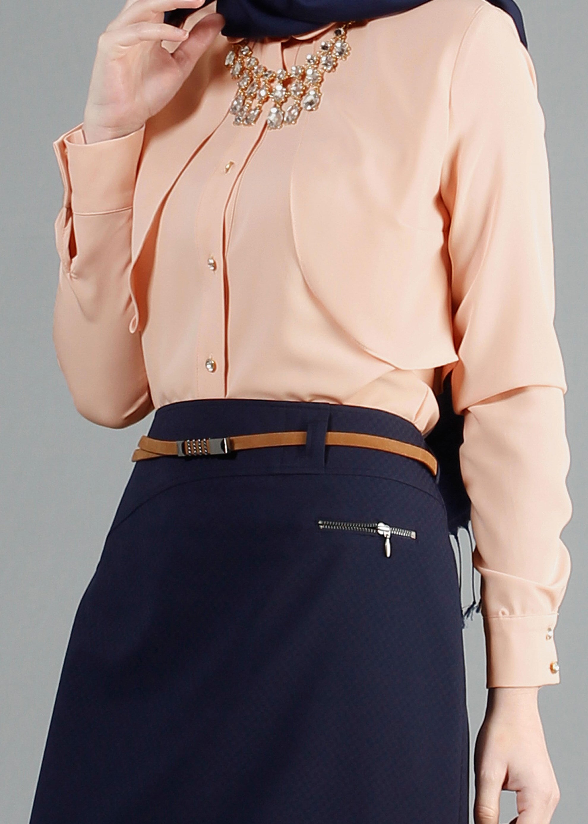 Tesettür giyim LACİVERT FERMUAR DETAYLI DÜZ KESİM ETEK 6842