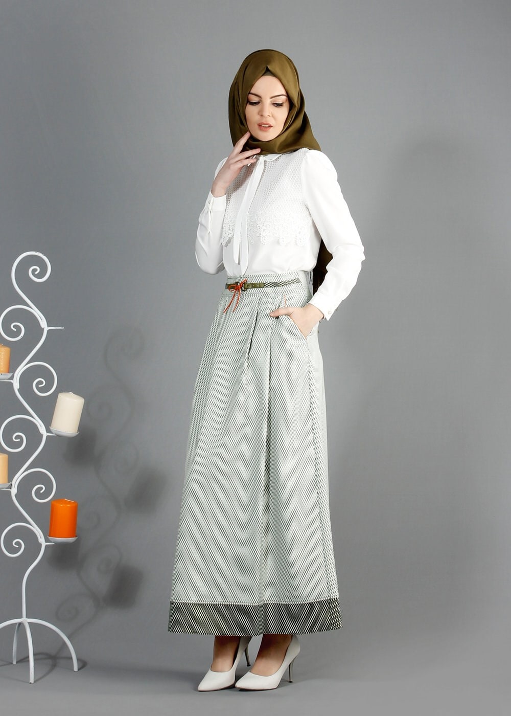 Tesettür giyim HAKİ 6843 G-706 Tesettür Etek 36/42(38-40)