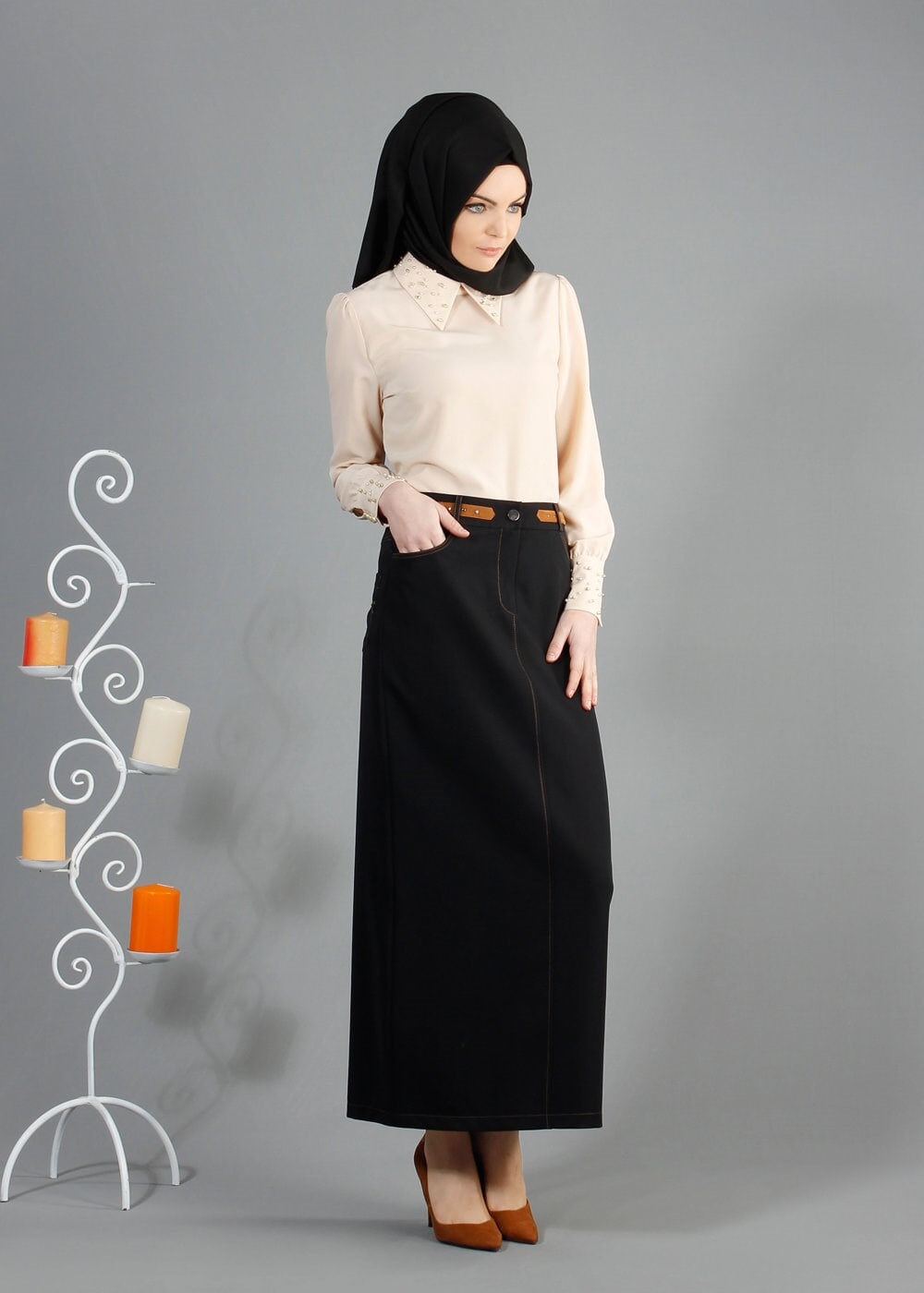 Tesettür giyim SİYAH 6847 Dilma Tesettür Etek 38/46 TEK40